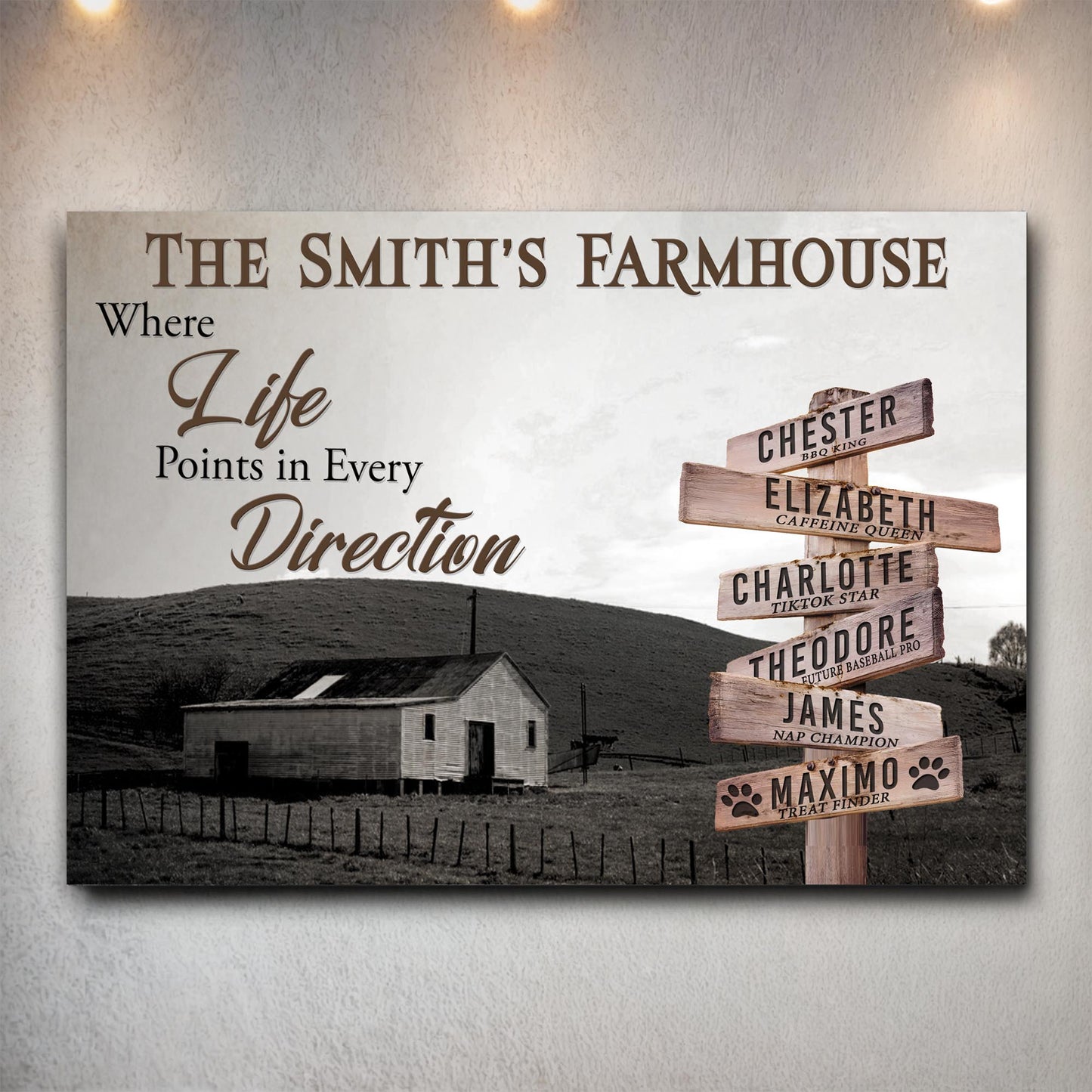 Where Life Points In Every Direction Family Farmhouse Names Sign