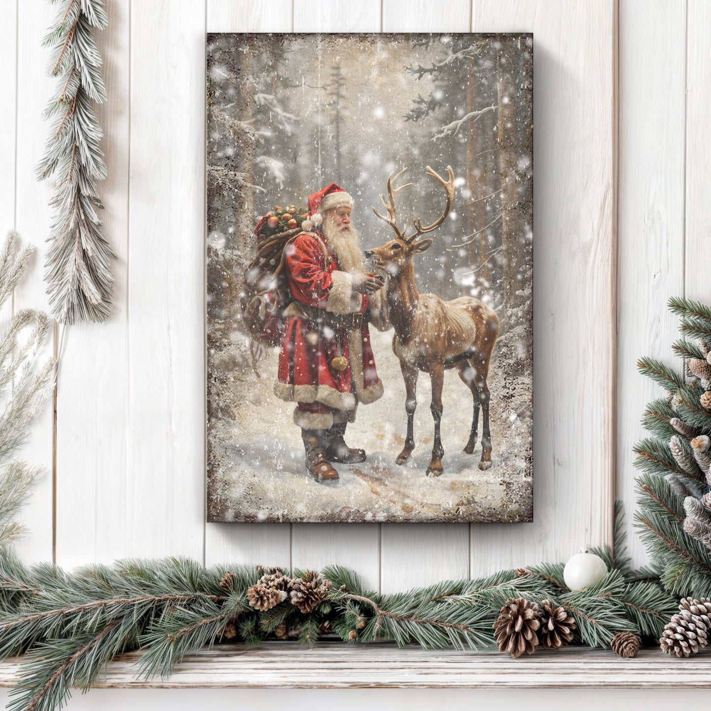 Vintage Woodland Santa Christmas Wall Art II