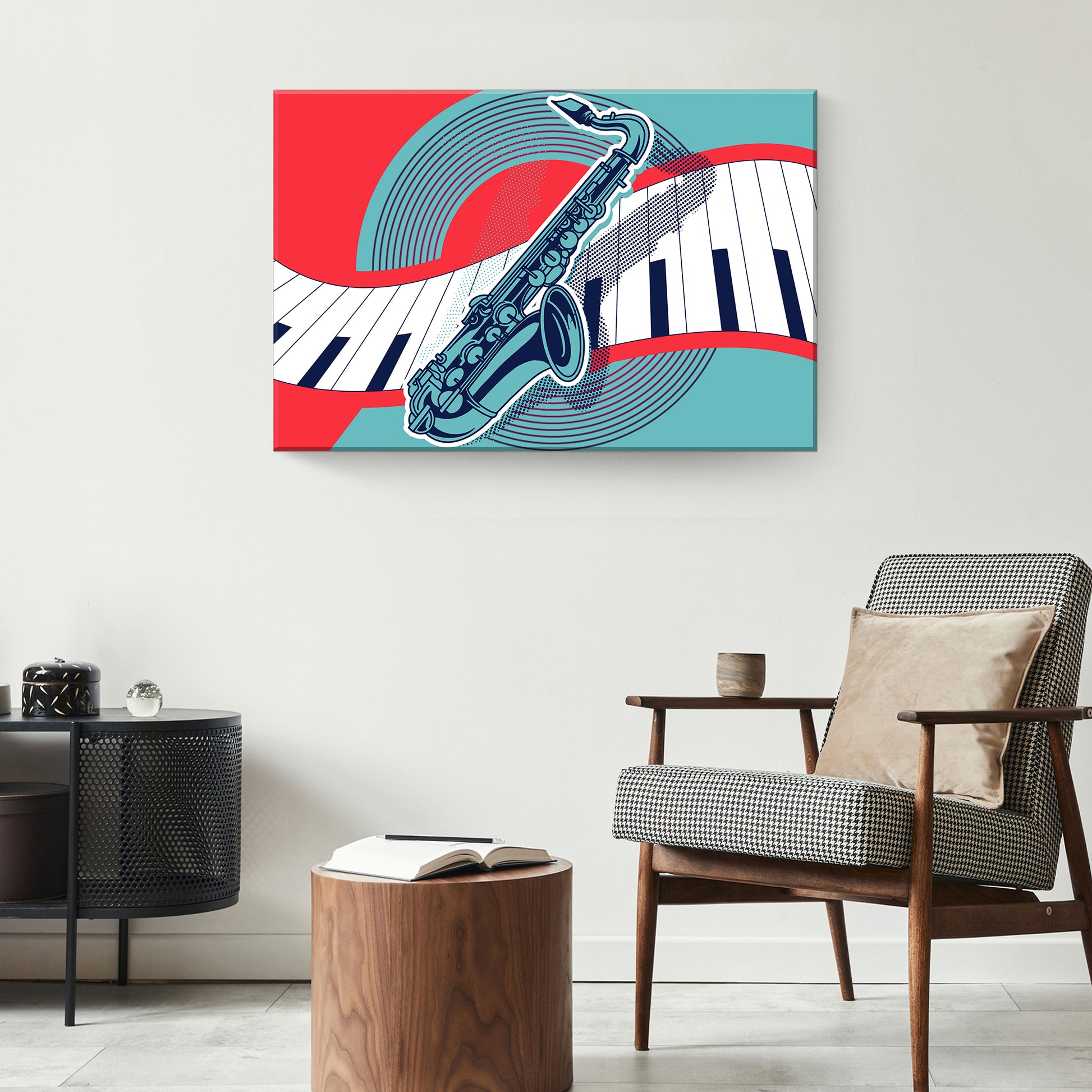 Saxophone Retro Canvas Wall Art Style 2 - Image by Tailored Canvases