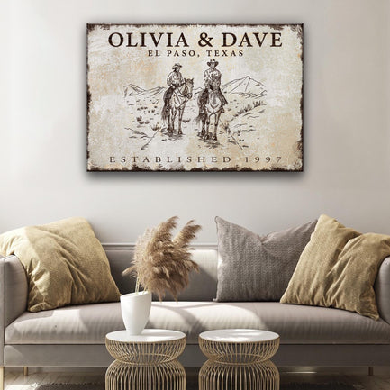 Cowboy Couple Sign Style 1 - Image by Tailored Canvases