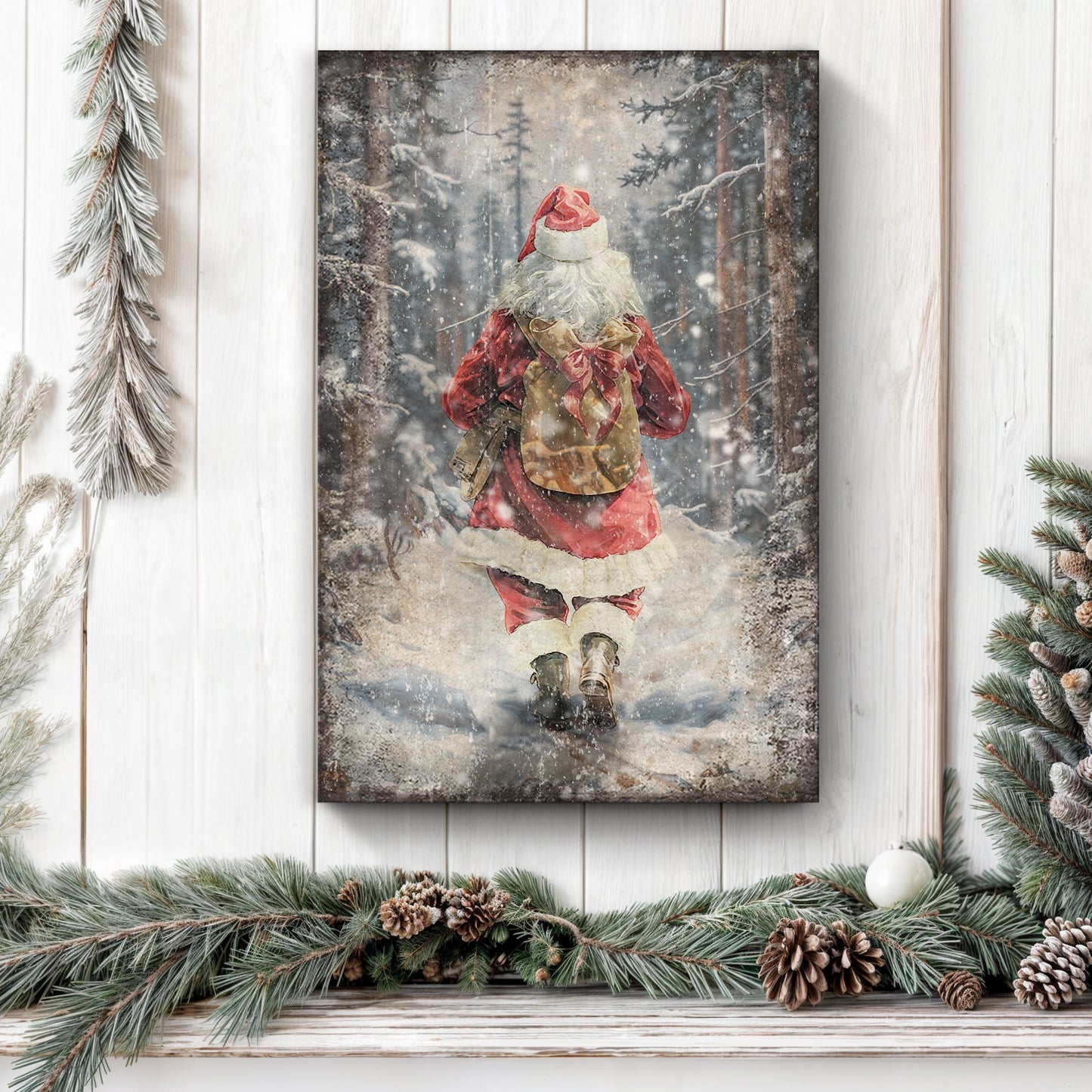 Vintage Santa Claus in Winter Forest Christmas Wall Art II