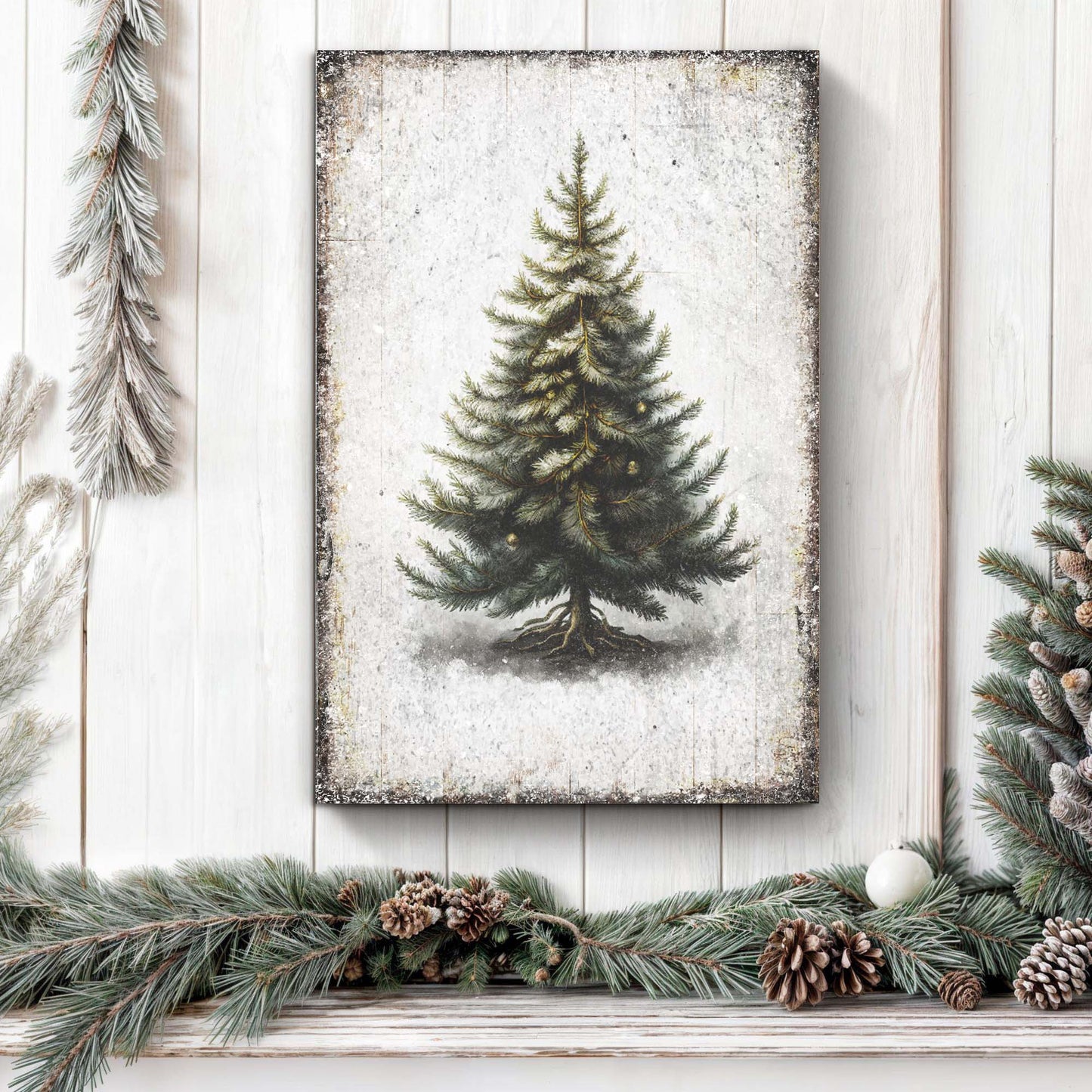 Vintage Pine Tree Christmas Wall Art