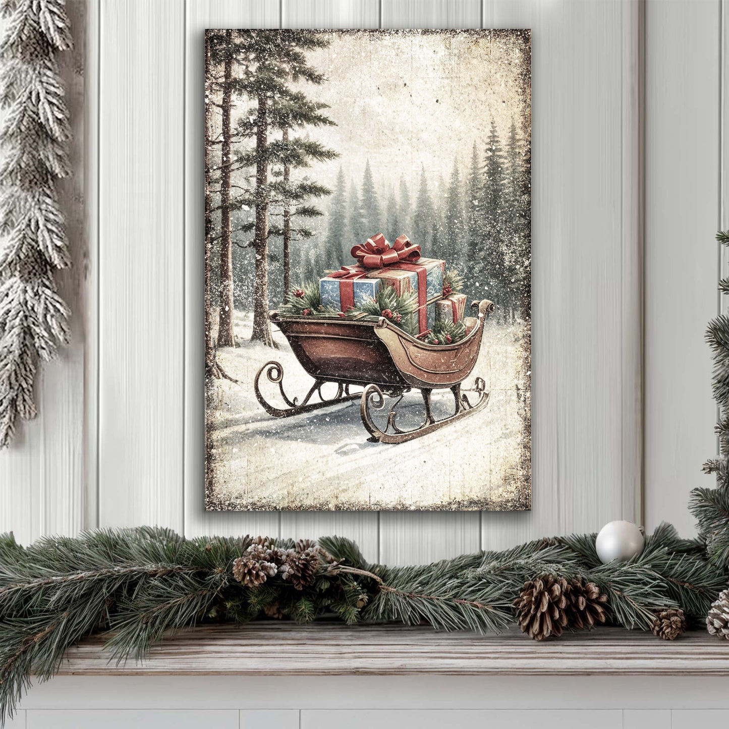 Vintage Christmas Sleigh Sled Wall Art III