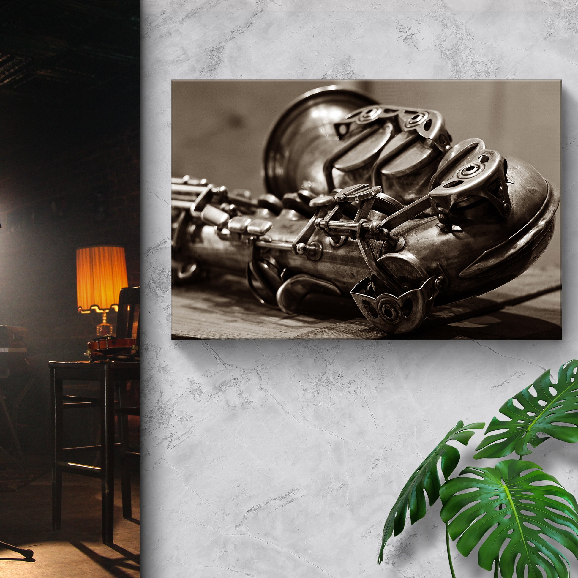 Saxophone Sepia Canvas Wall Art Style 1 - Image by Tailored Canvases