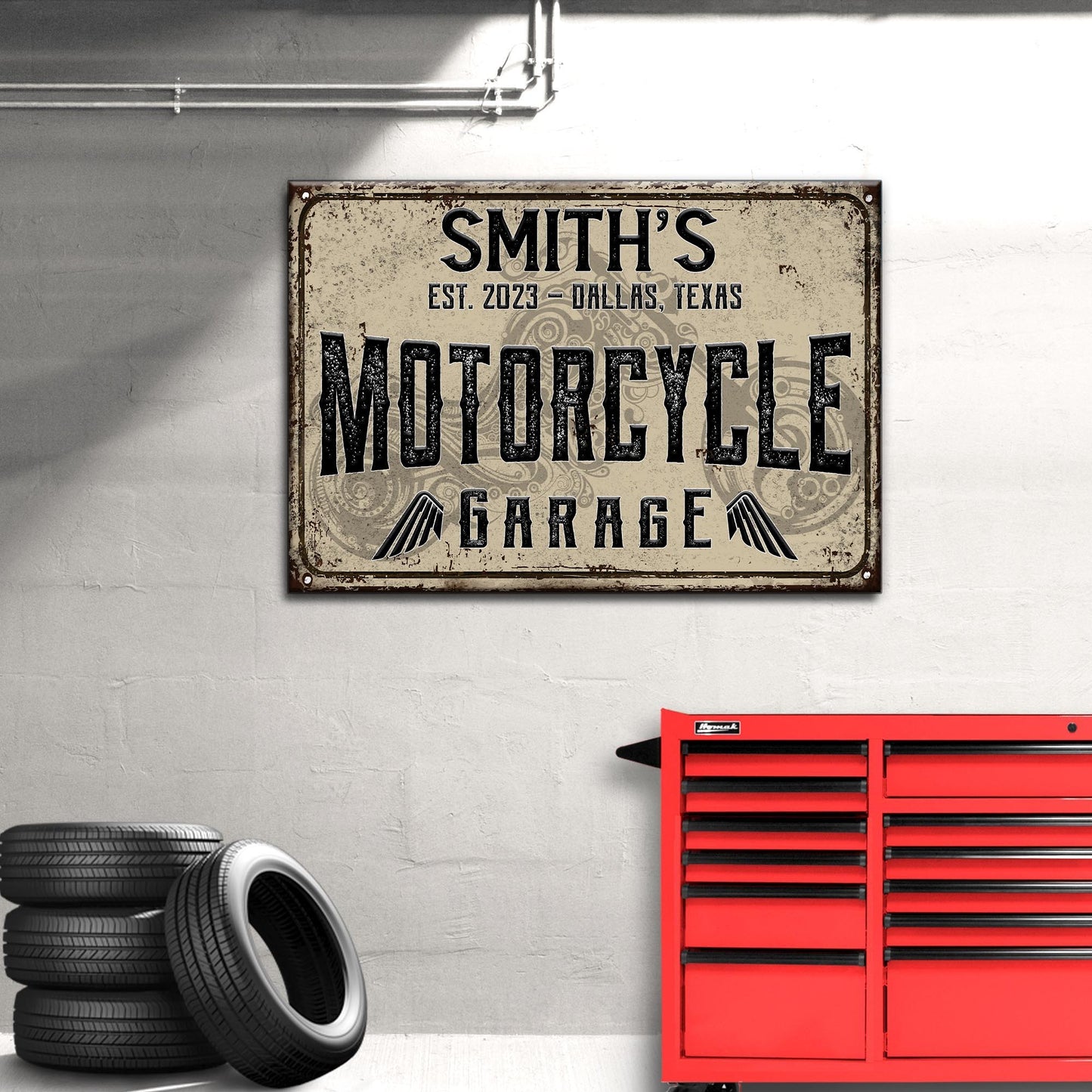 Motorcycle Garage Sign Style 1 - Image by Tailored Canvases