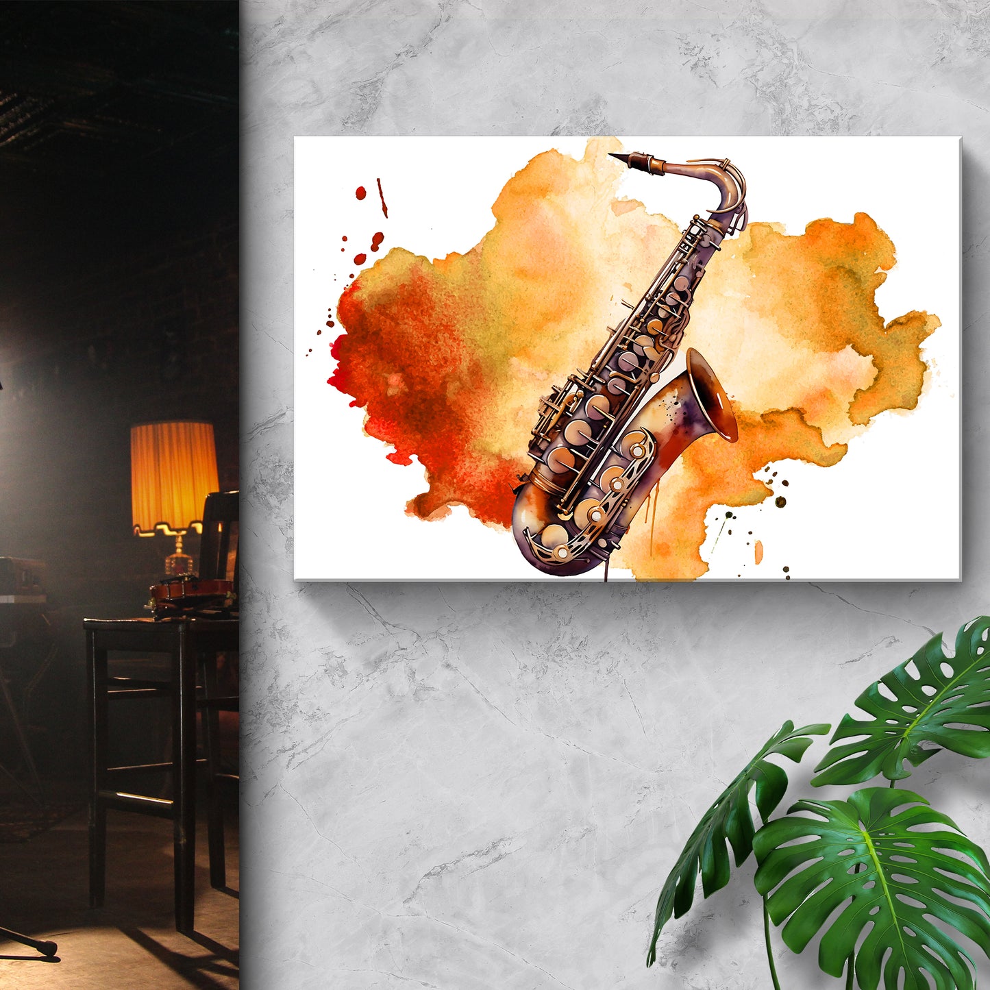 Saxophone Watercolor Canvas Wall Art Style 1 - Image by Tailored Canvases