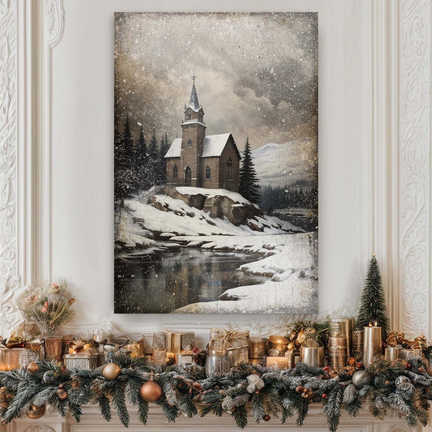 Vintage Church Christmas Wall Art II