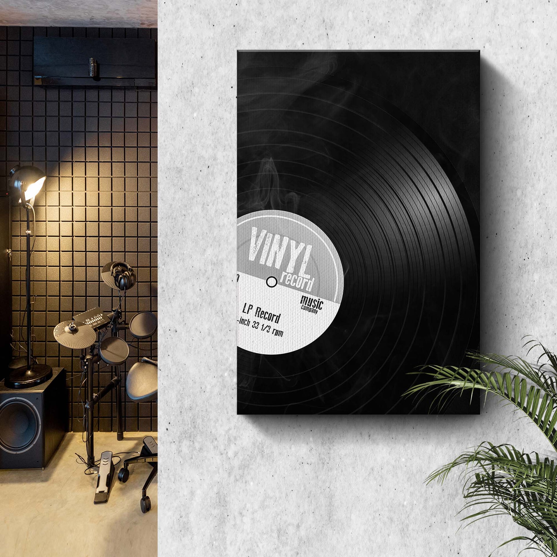 Music Equipment Vinyl Records Monochrome Canvas Wall Art  - Image by Tailored Canvases