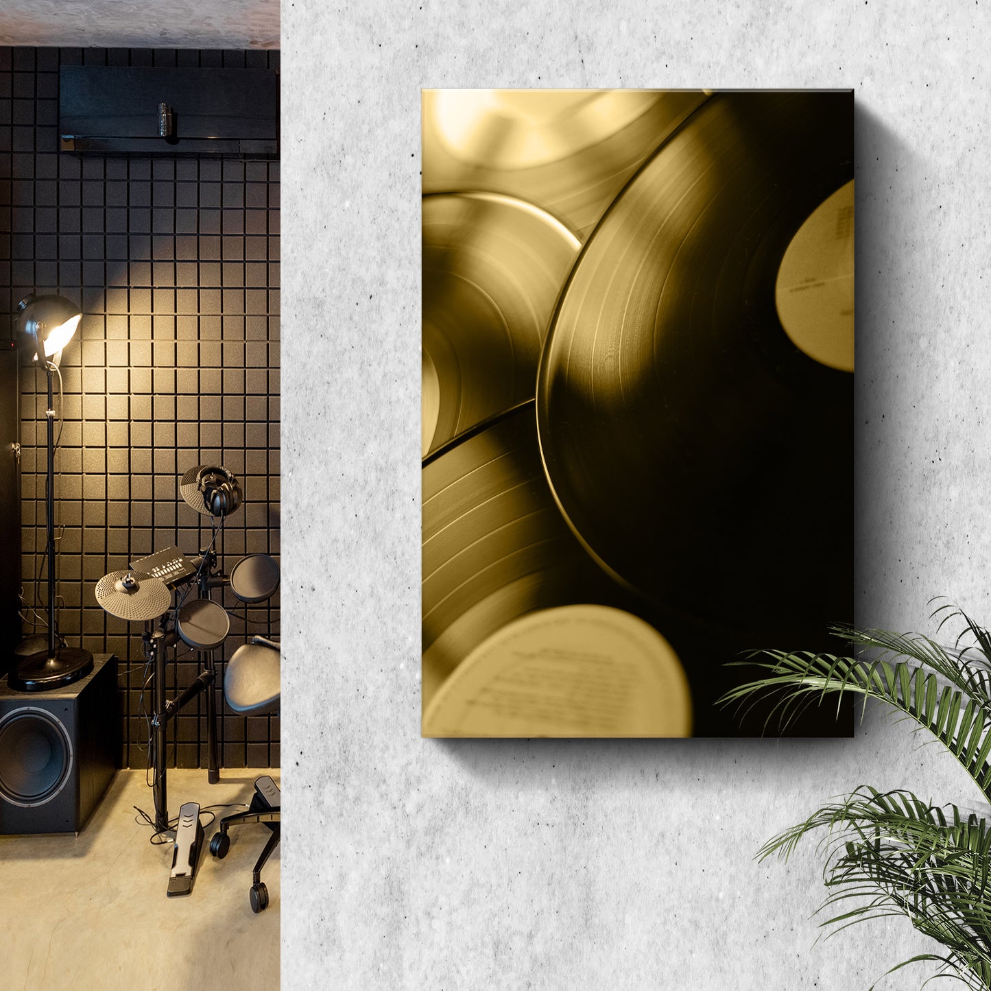 Music Equipment Vinyl Records Sepia Canvas Wall Art  - Image by Tailored Canvases