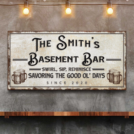 Swirl, Sip, Reminisce Basement Bar Sign - Image by Tailored Canvases