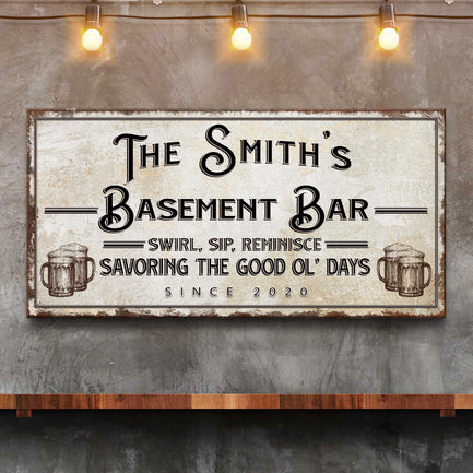Swirl, Sip, Reminisce Basement Bar Sign  - Image by Tailored Canvases