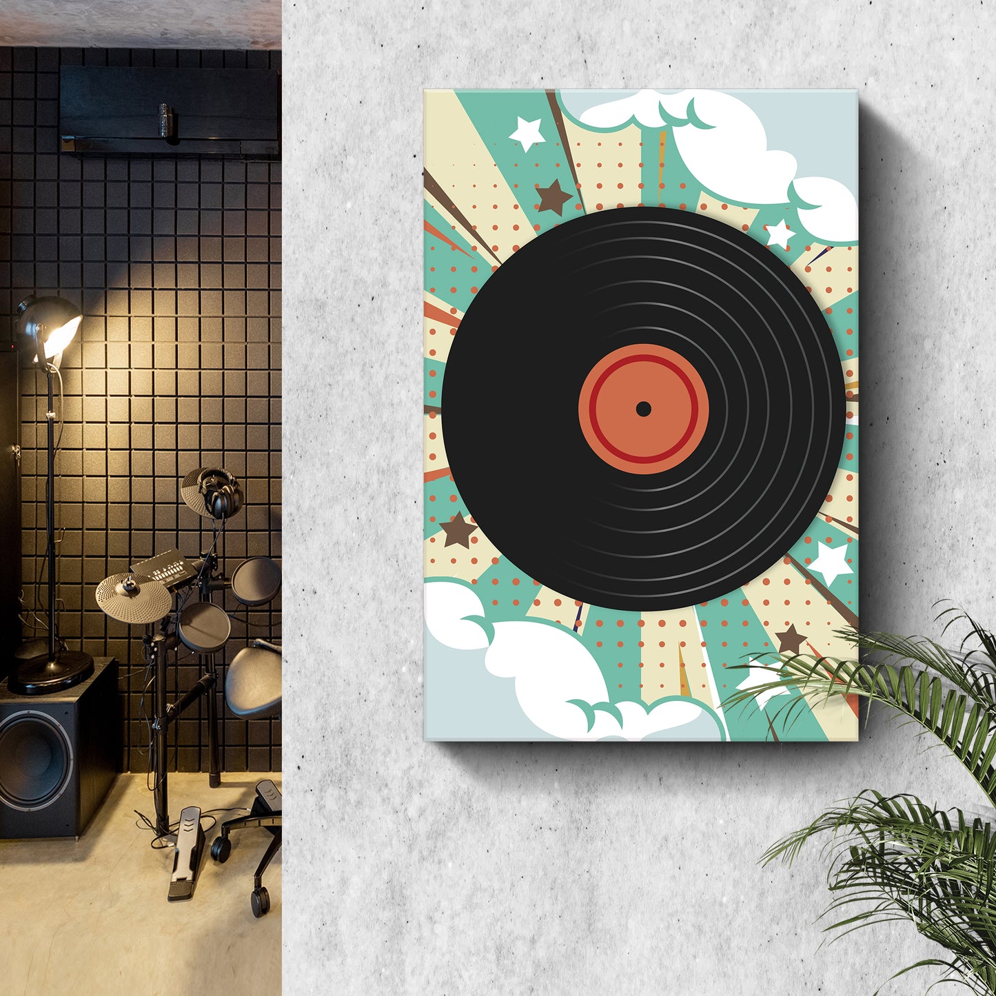 Music Equipment Vinyl Records Retro Canvas Wall Art  - Image by Tailored Canvases