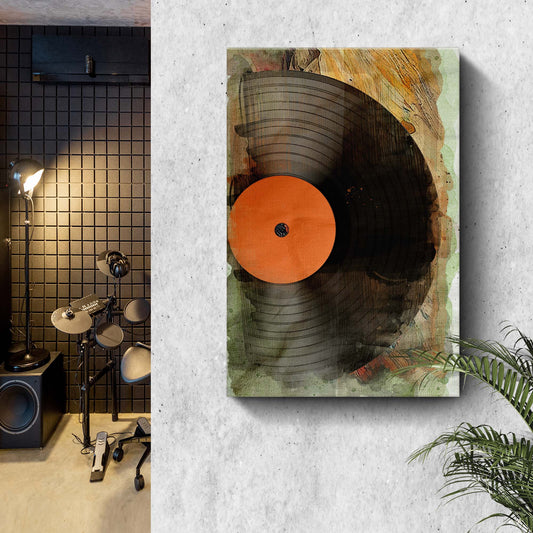 Music Equipment Vinyl Records Watercolor Canvas Wall Art Style 2 - Image by Tailored Canvases
