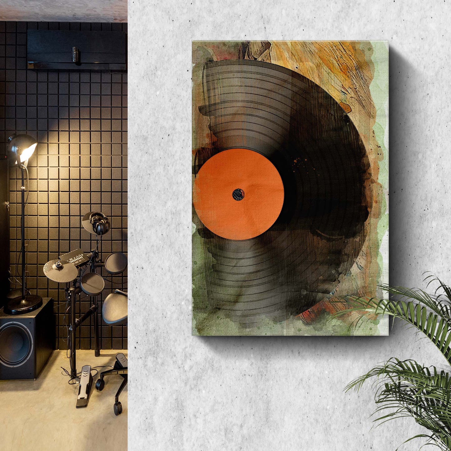 Music Equipment Vinyl Records Watercolor Canvas Wall Art  - Image by Tailored Canvases