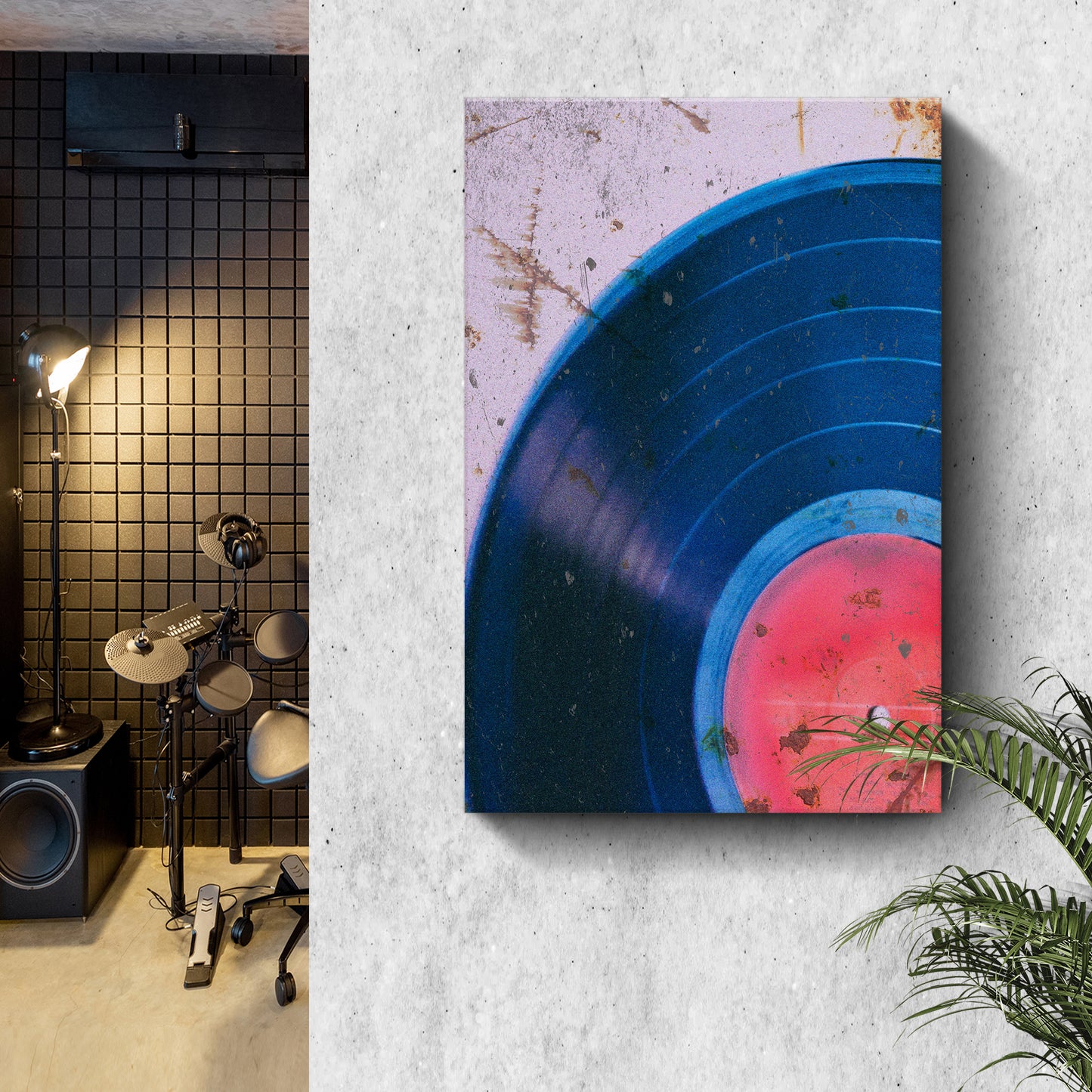 Music Equipment Vinyl Records Grunge Canvas Wall Art  - Image by Tailored Canvases