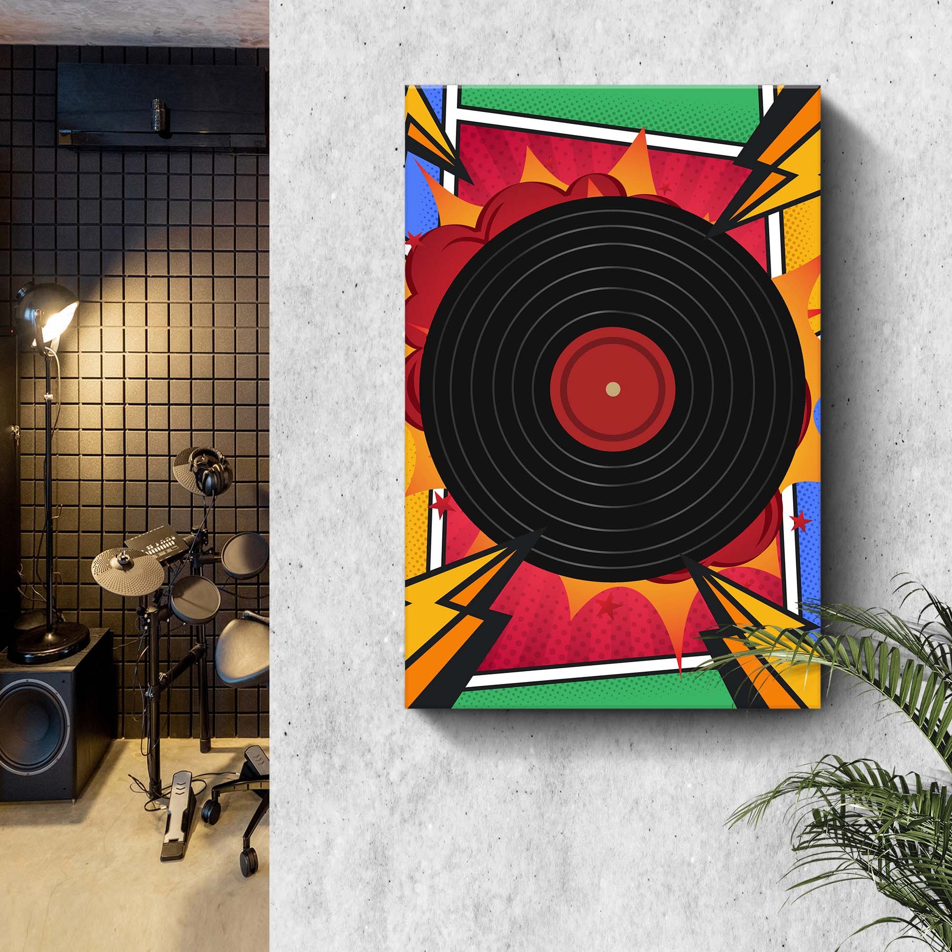 Music Equipment Vinyl Records Pop Art Canvas Wall Art  - Image by Tailored Canvases