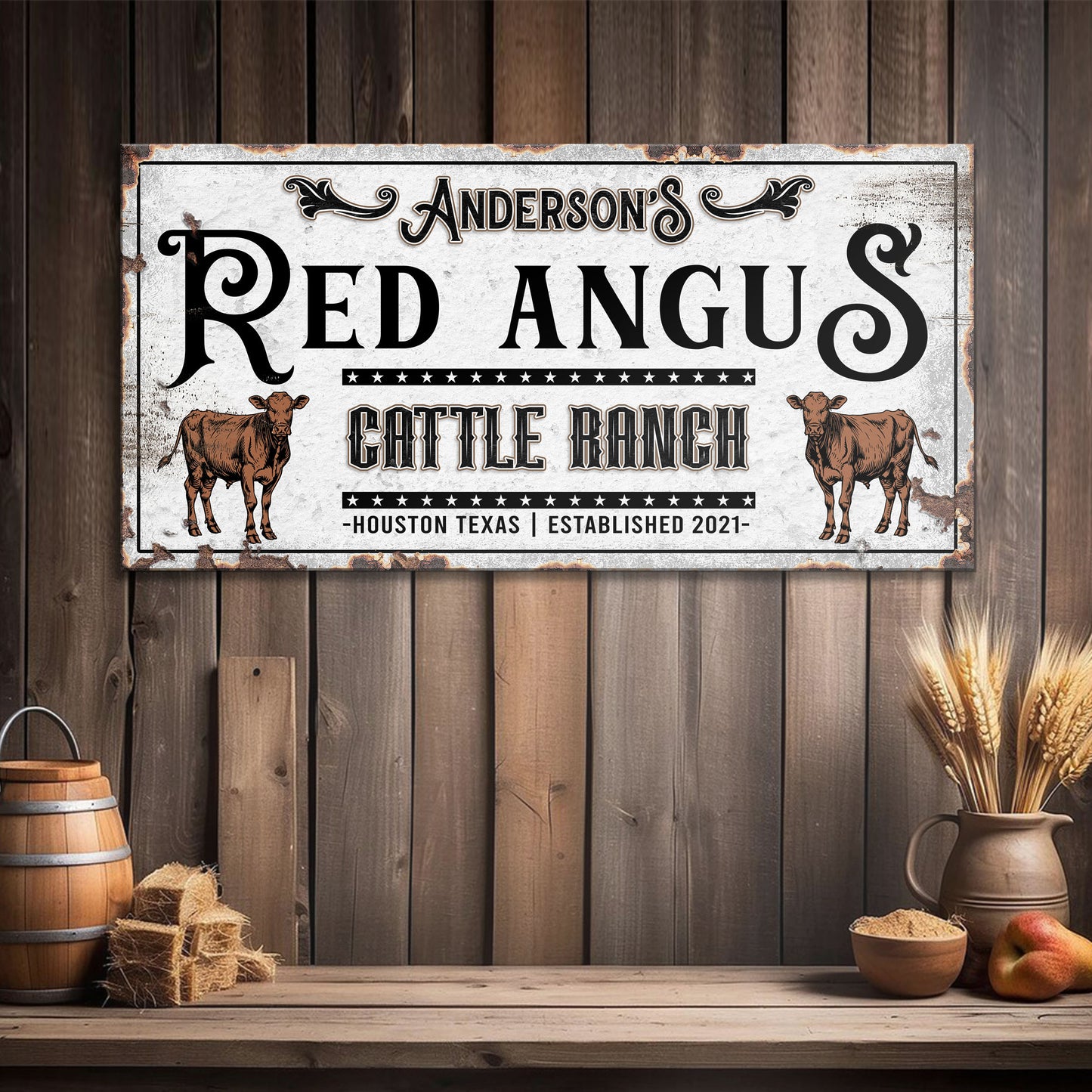 Personalized Red Angus Cattle Sign  - Image by Tailored Canvases