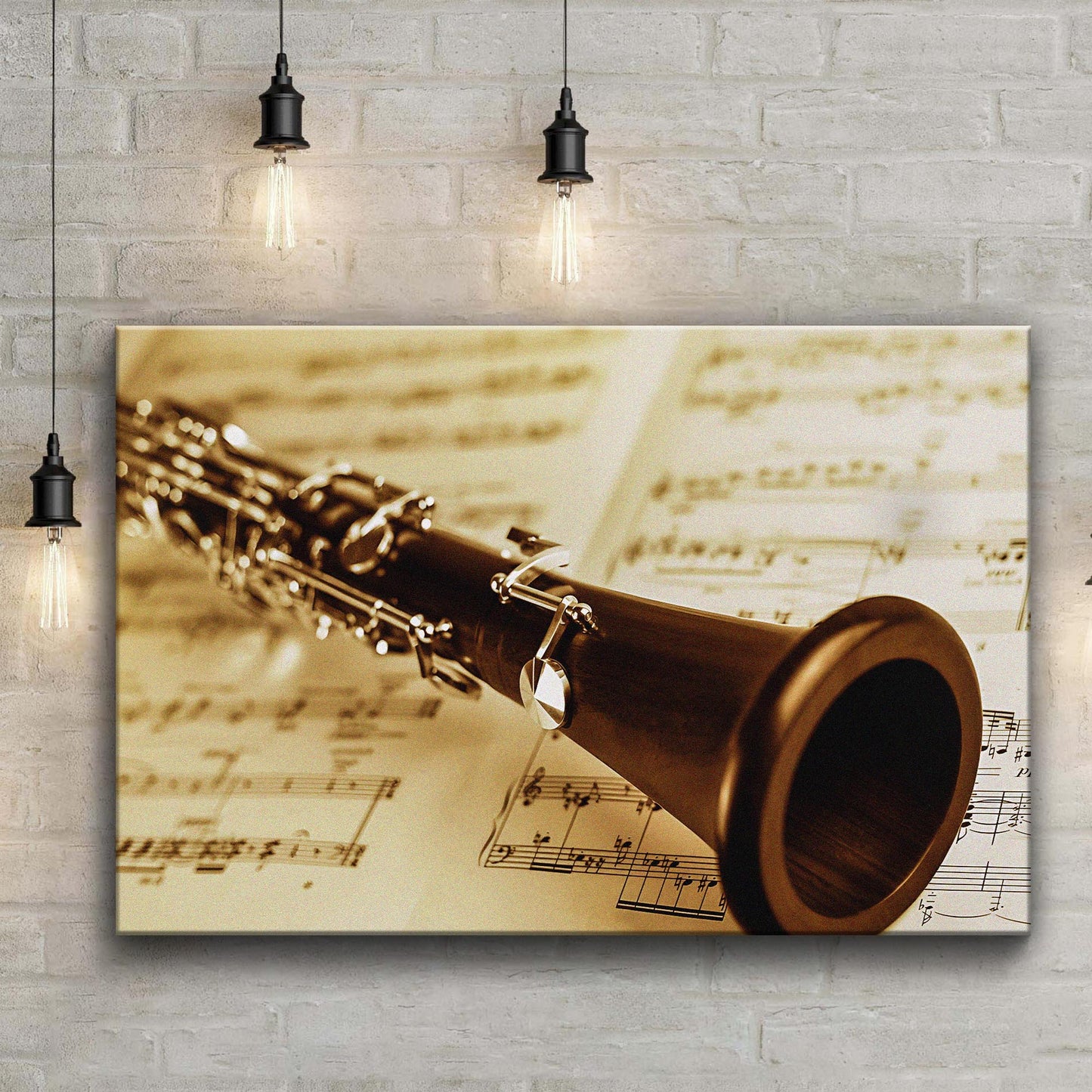 Clarinet Sepia Canvas Wall Art