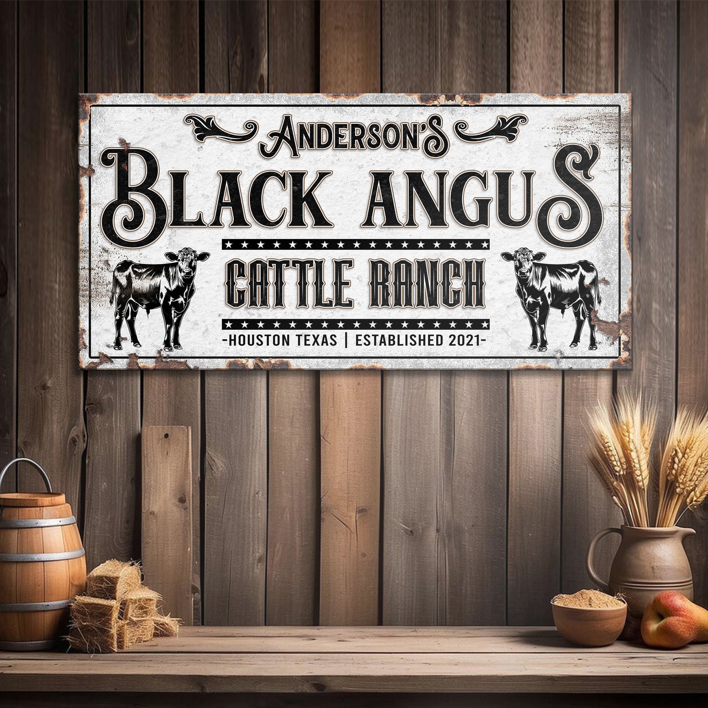 Personalized Black Angus Cattle Sign  - Image by Tailored Canvases