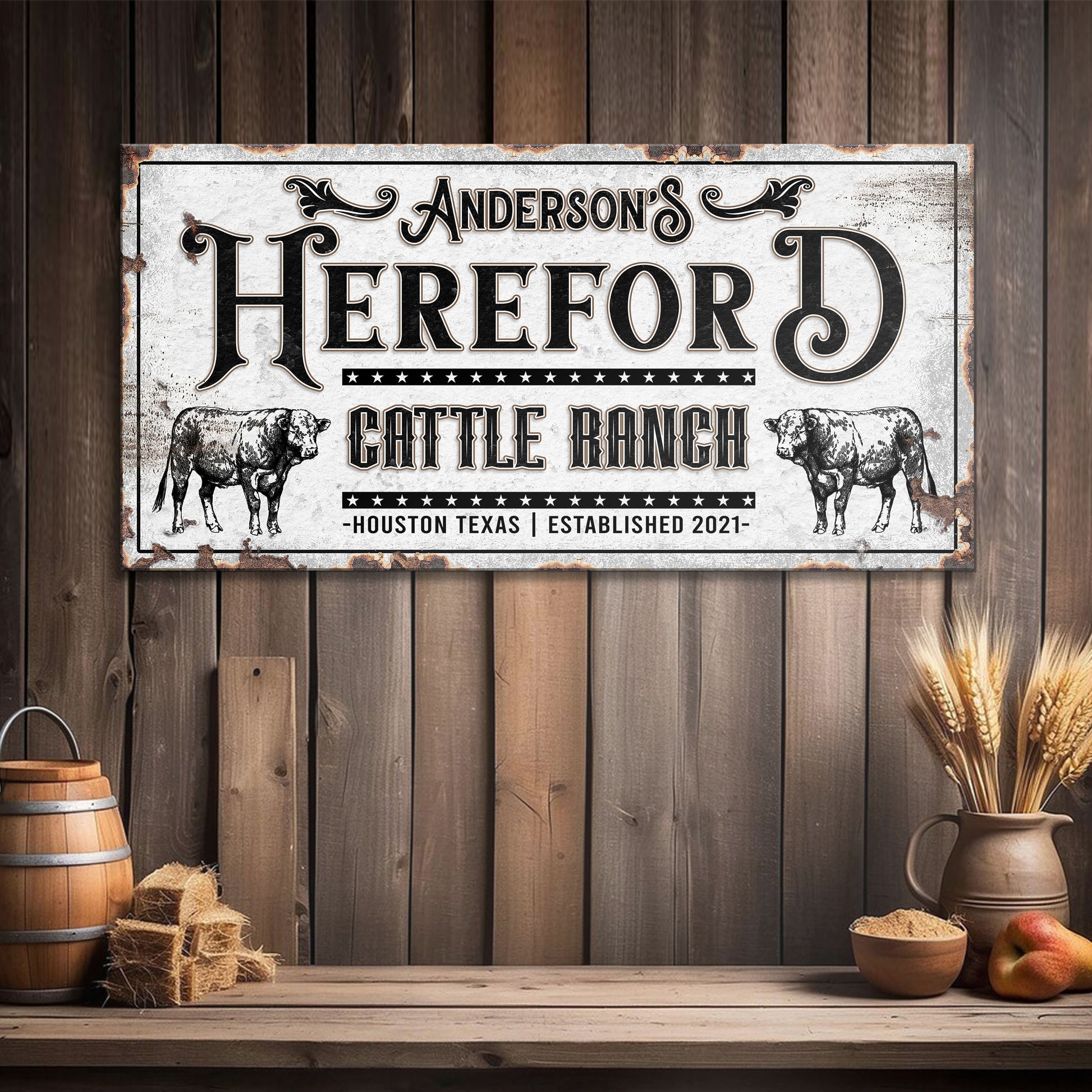 Personalized Hereford Cattle Sign  - Image by Tailored Canvases