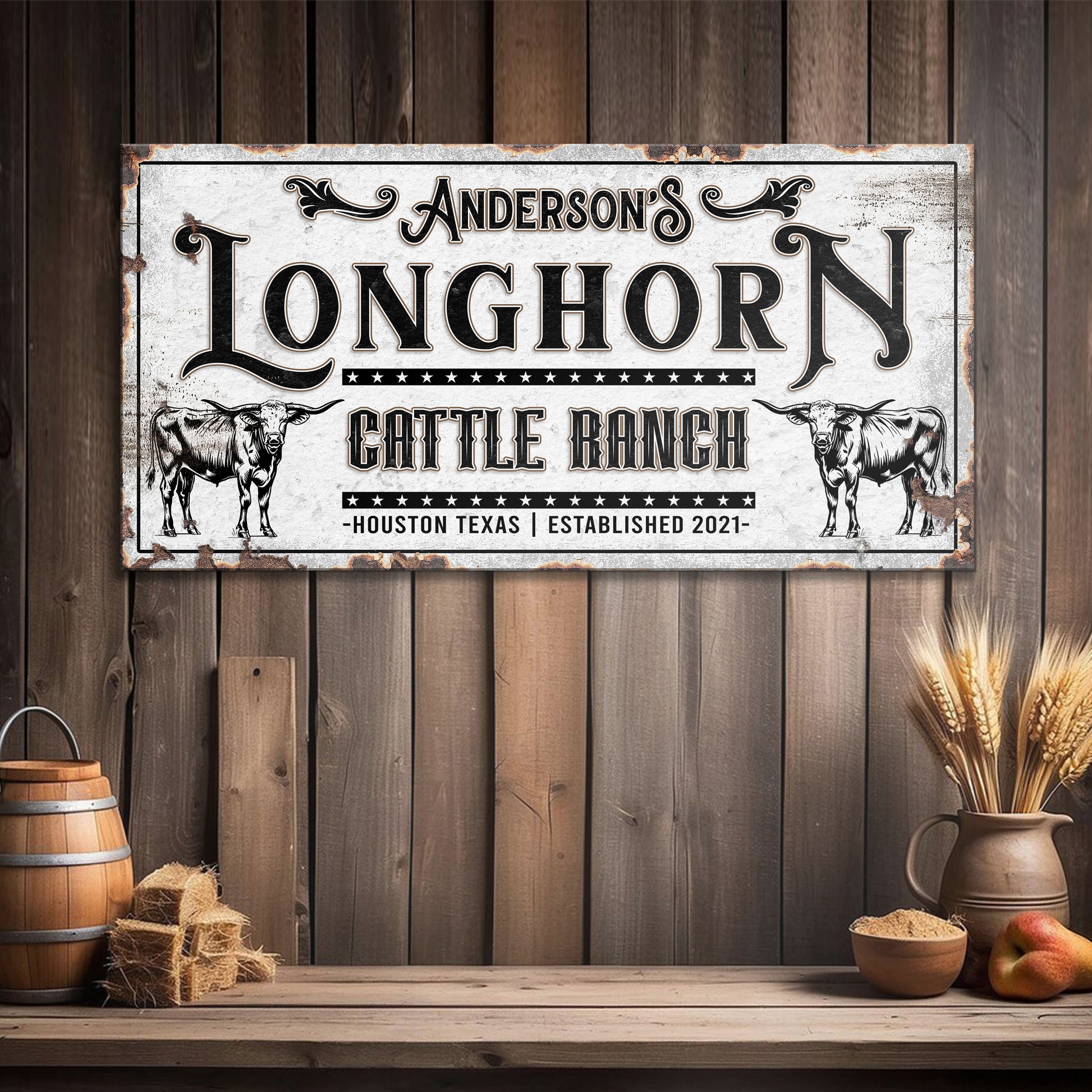 Personalized Long Horn Cattle Sign - Image by Tailored Canvases