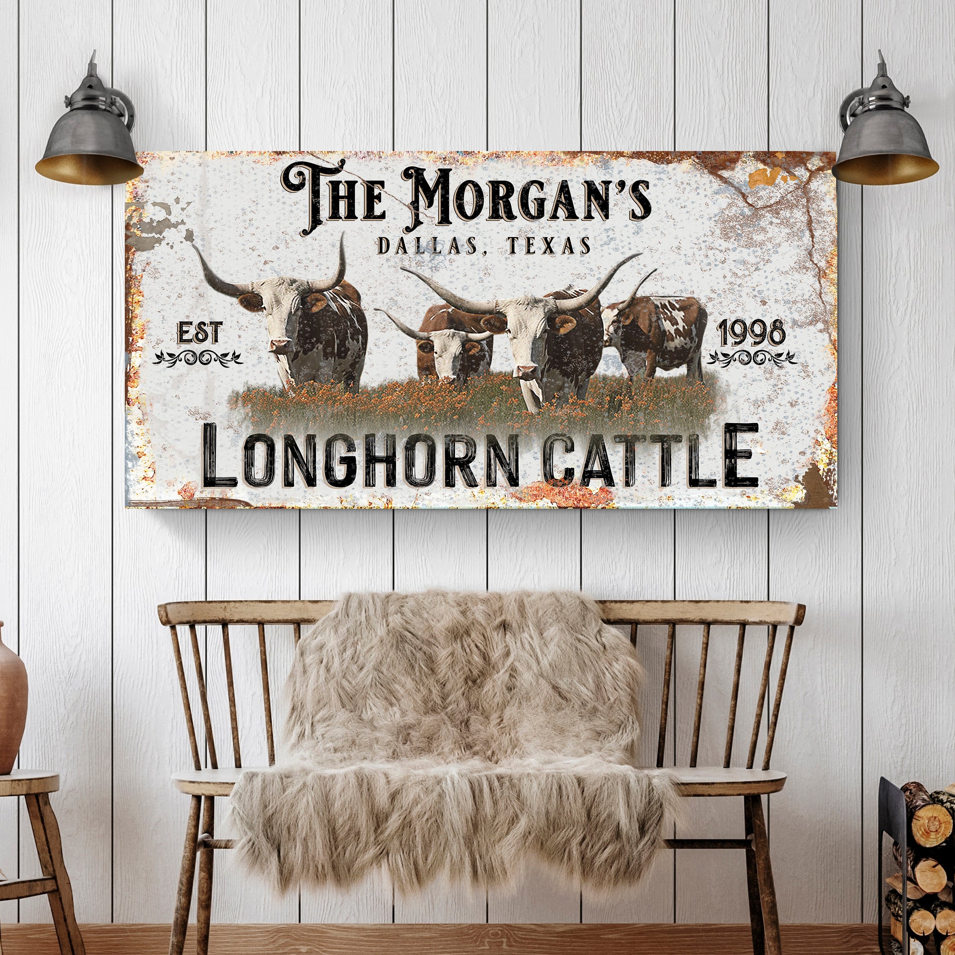 Personalized Long Horn Cattle Sign II - Image by Tailored Canvases