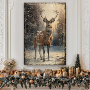 Vintage Winter Deer Christmas Wall Art IV