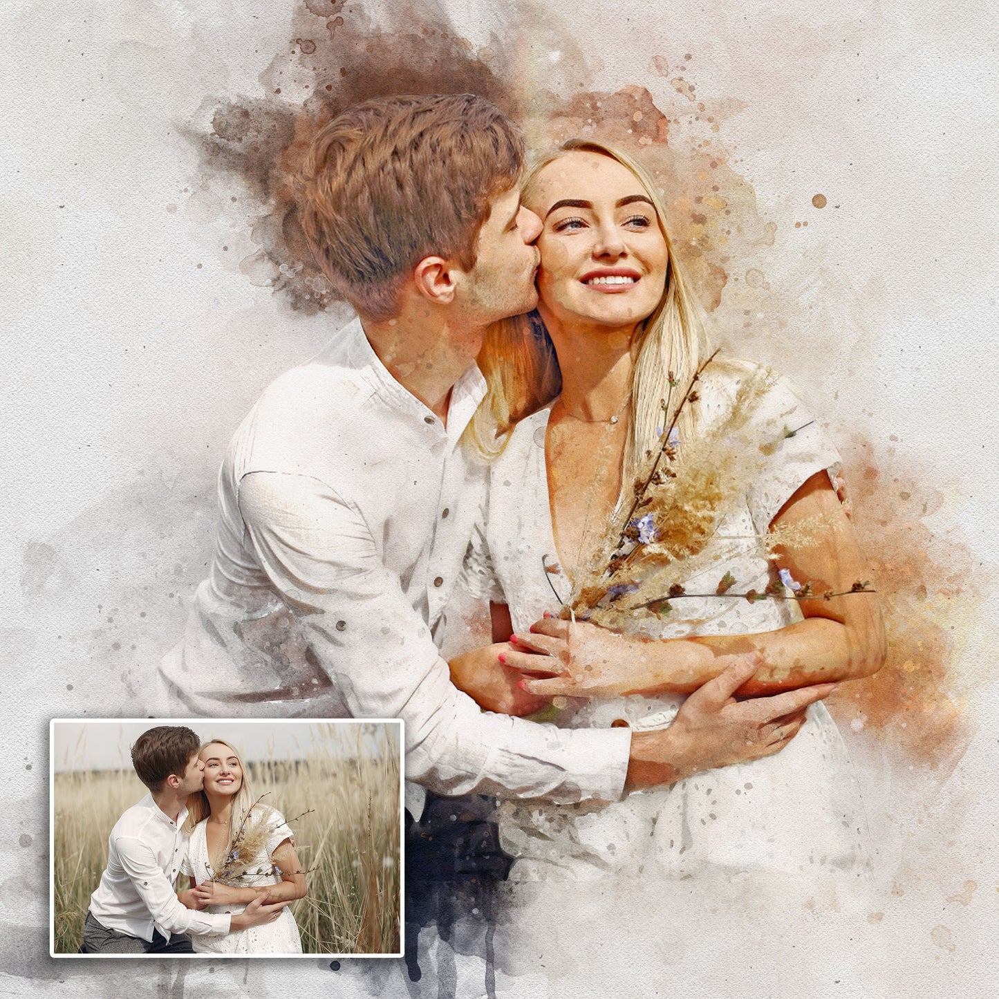 Gift For Spouse Watercolor Portrait Custom Wall Art