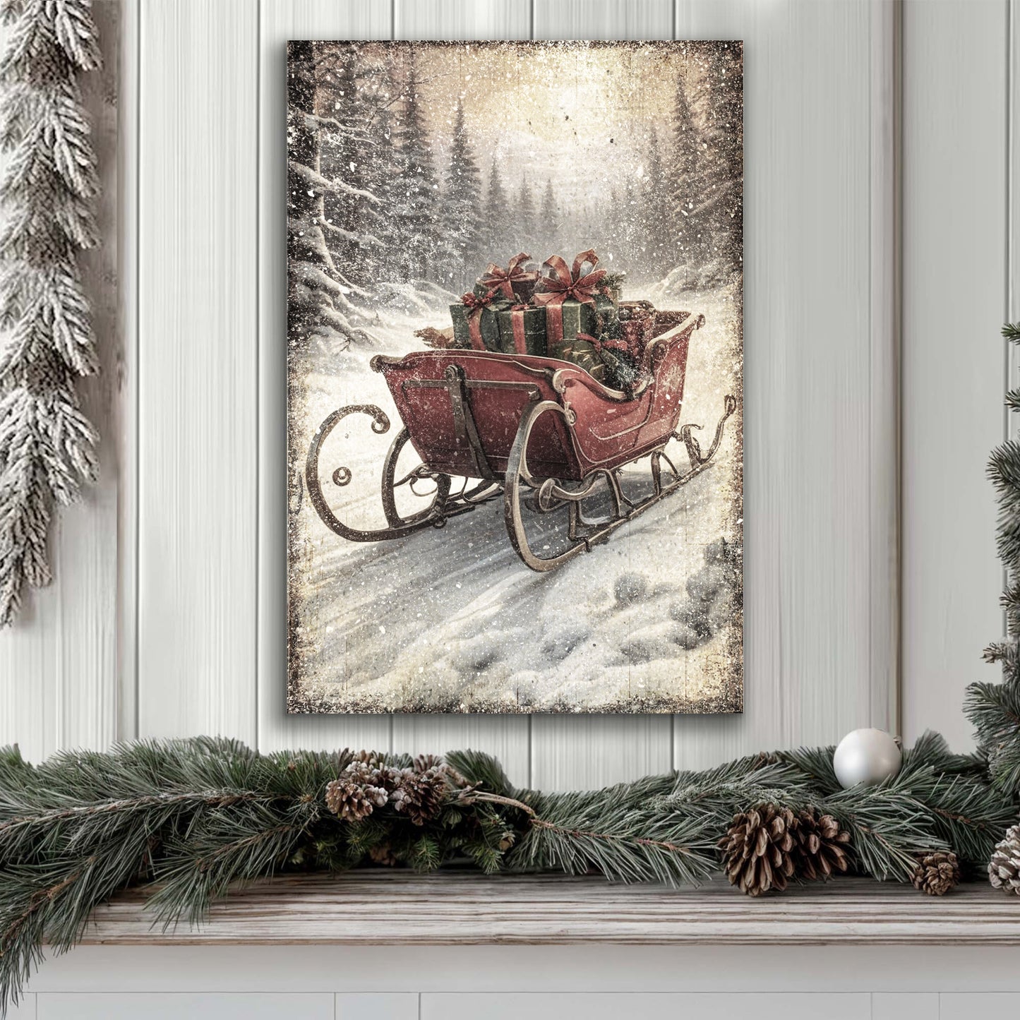 Vintage Christmas Sleigh Sled Wall Art IV