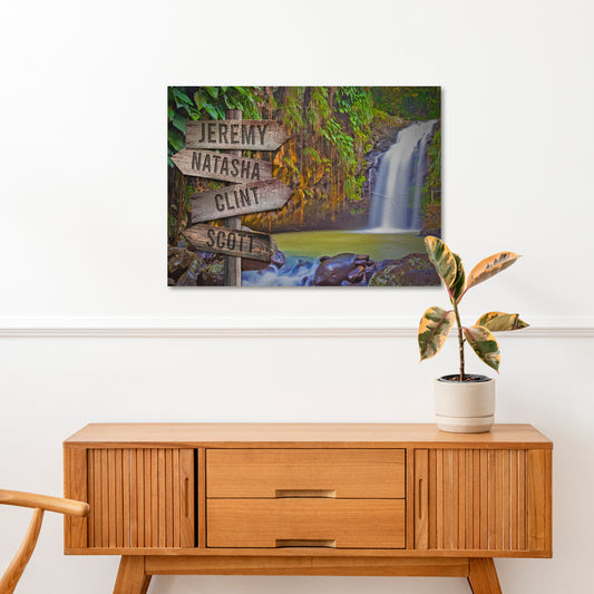Waterfall Family Names Sign