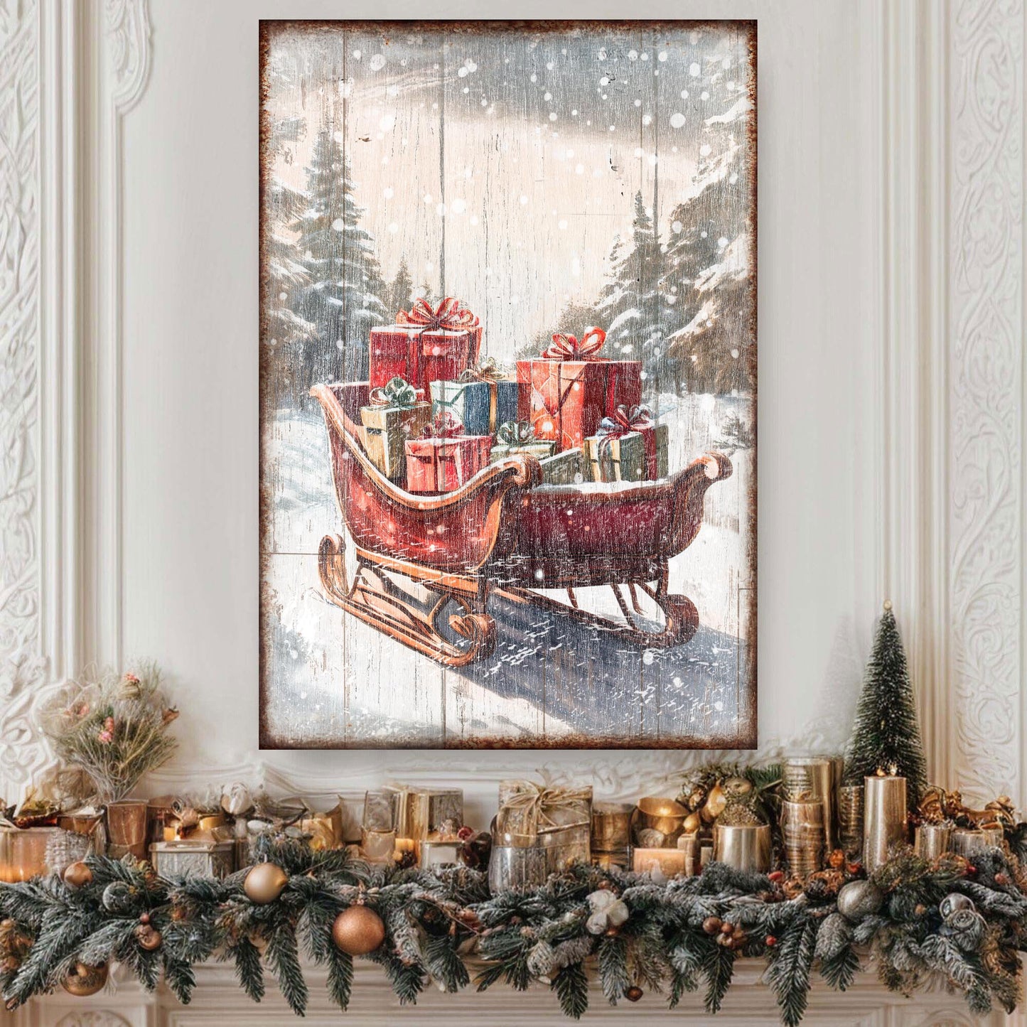 Vintage Christmas Sleigh Sled Wall Art V