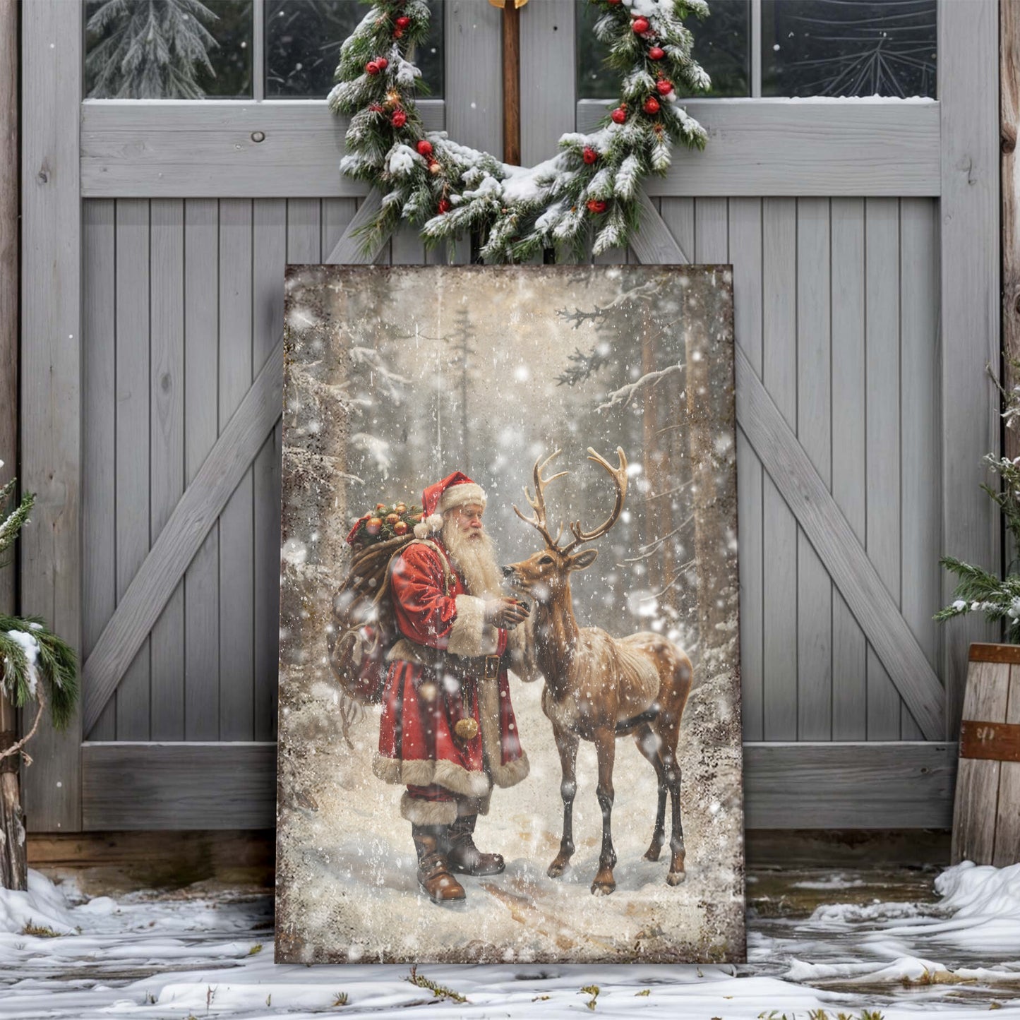 Vintage Woodland Santa Christmas Wall Art II