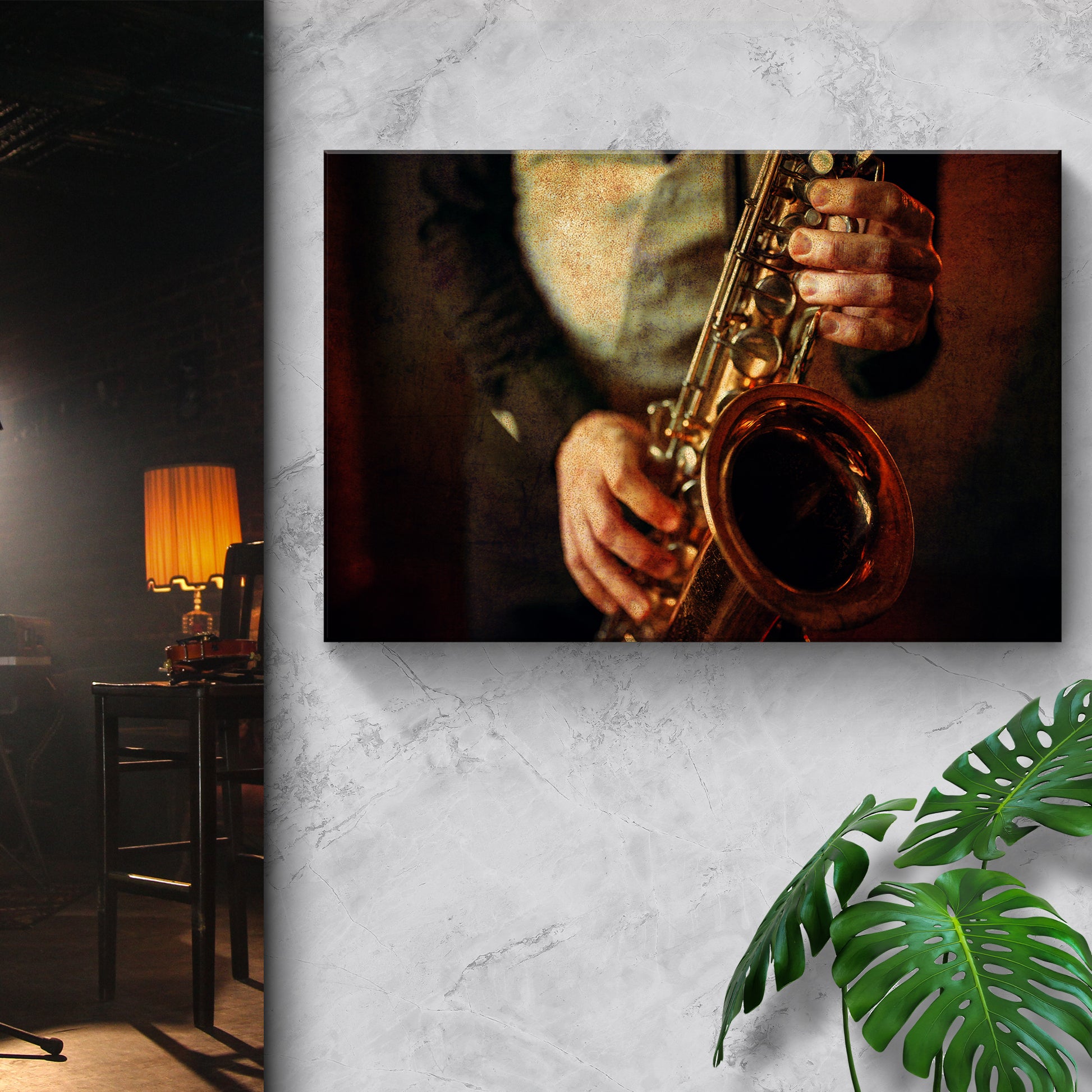 Saxophone Grunge Canvas Wall Art Style 1 - Image by Tailored Canvases