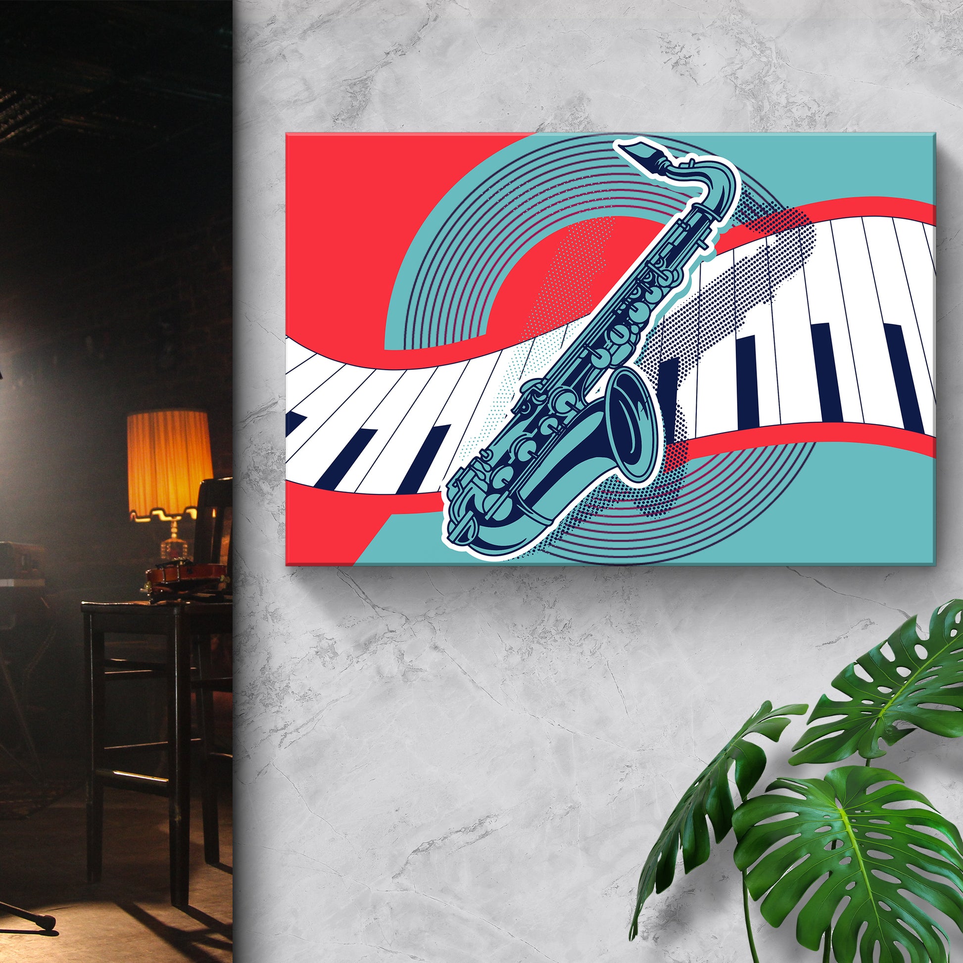 Saxophone Retro Canvas Wall Art Style 1 - Image by Tailored Canvases