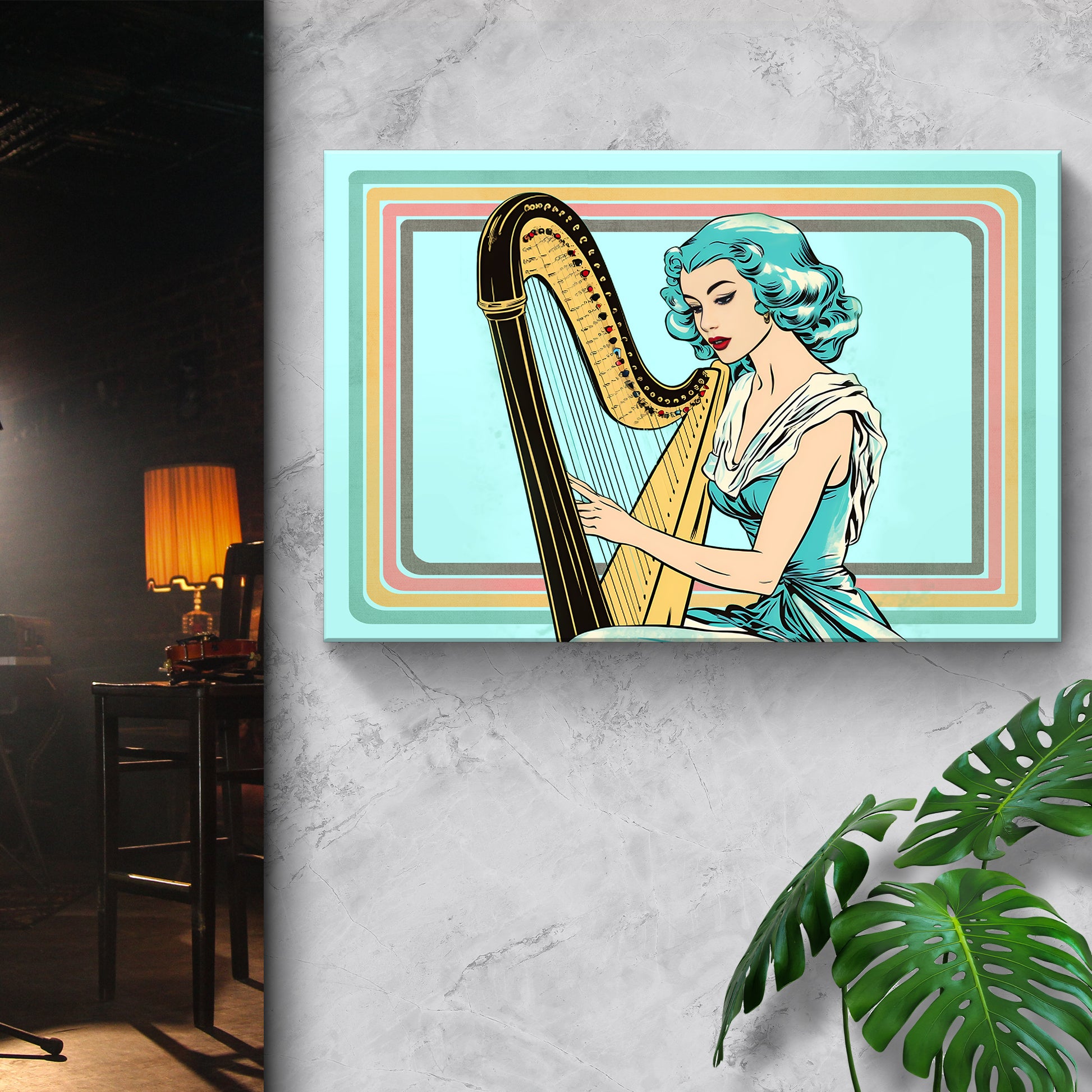 Harp Retro Canvas Wall Art Style 2 - Image by Tailored Canvases