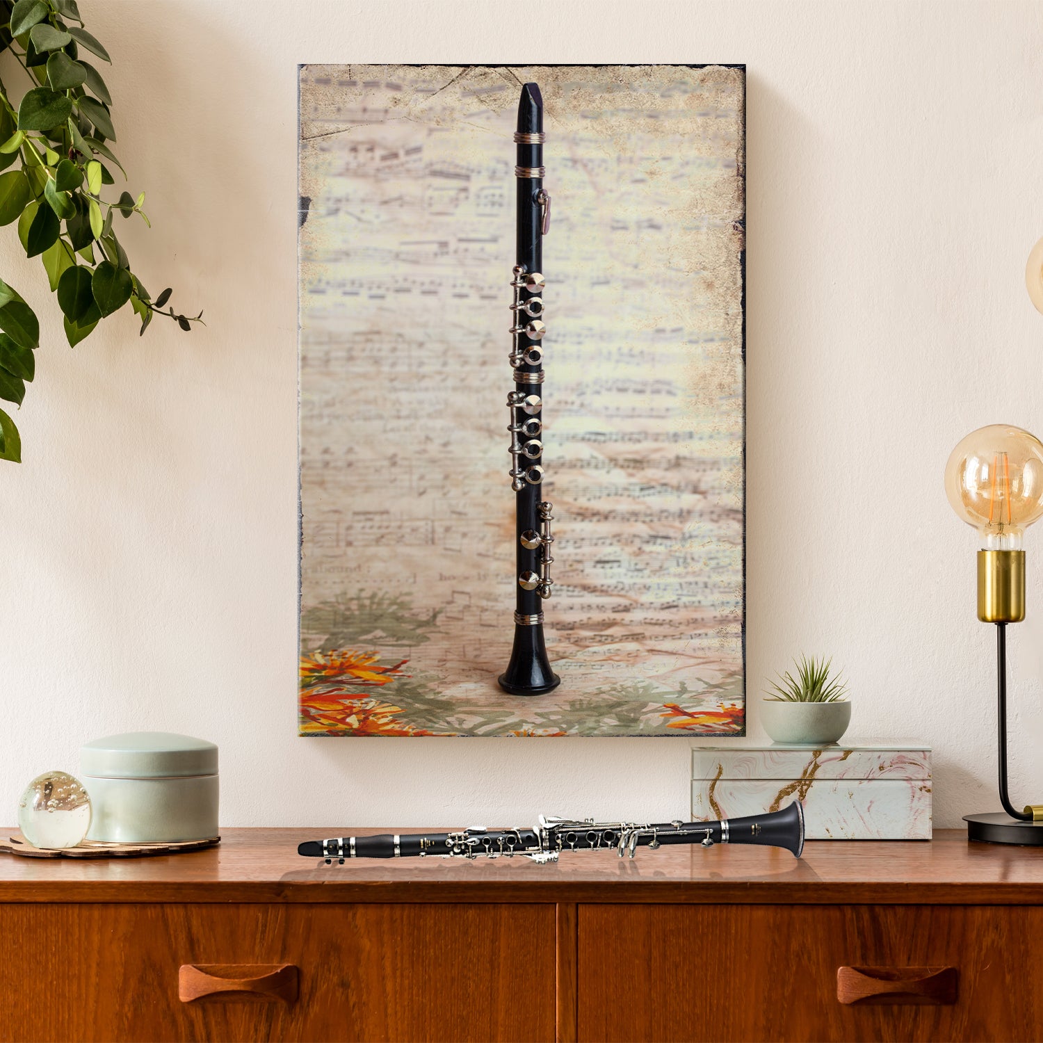 Clarinet  Rustic Canvas Wall Art Style 2 - Image by Tailored Canvases