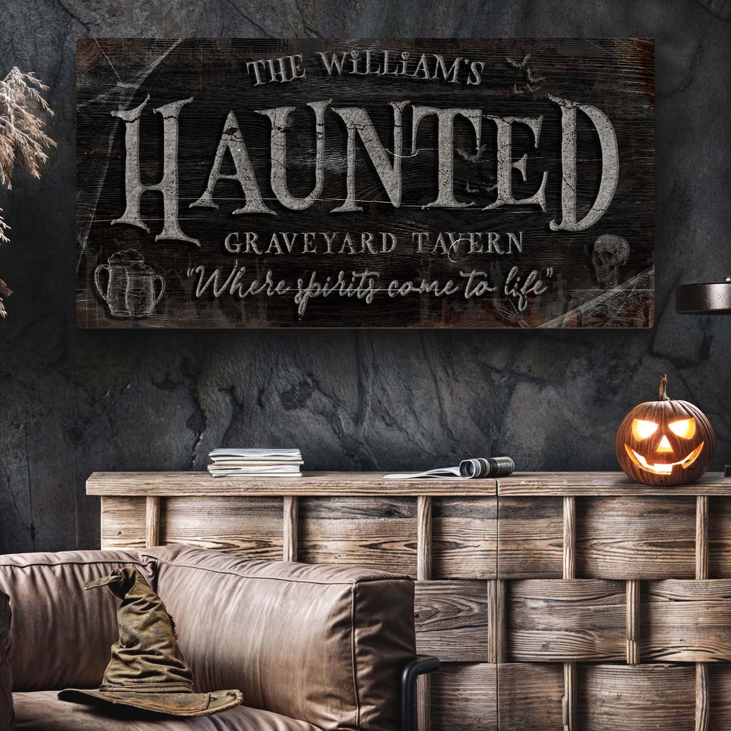 Haunted Graveyard Tavern Halloween Sign