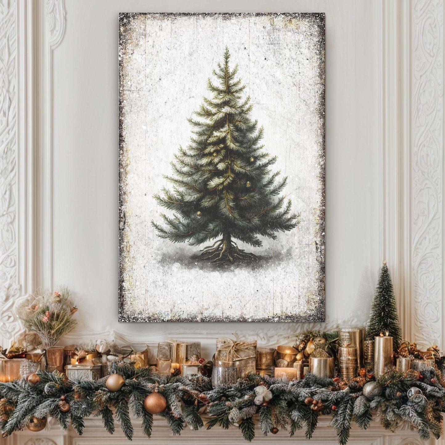 Vintage Pine Tree Christmas Wall Art