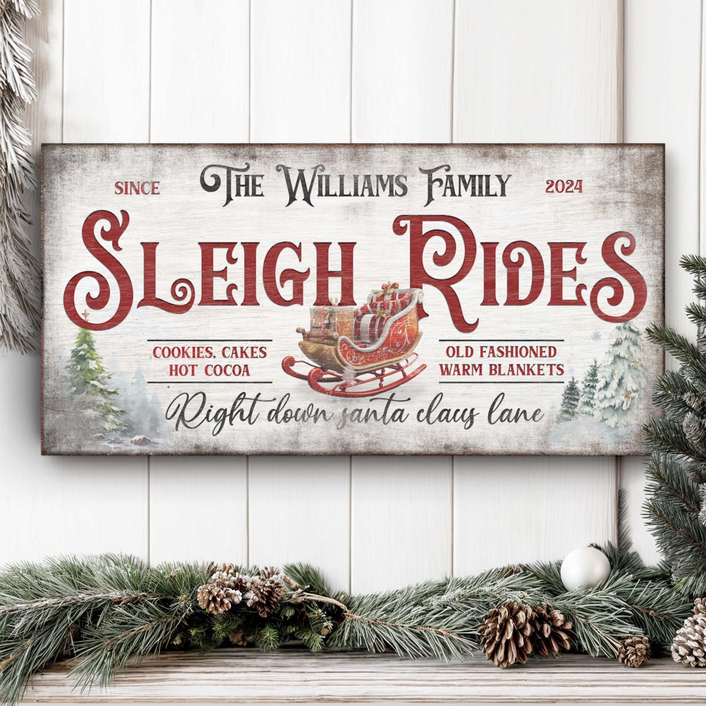 Family Sleigh Rides Christmas Sign II