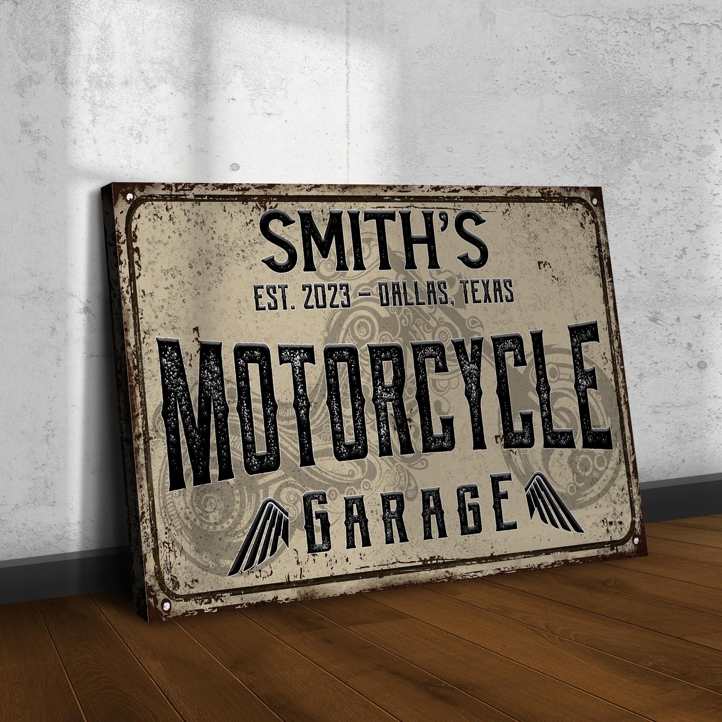 Motorcycle Garage Sign - Image by Tailored Canvases