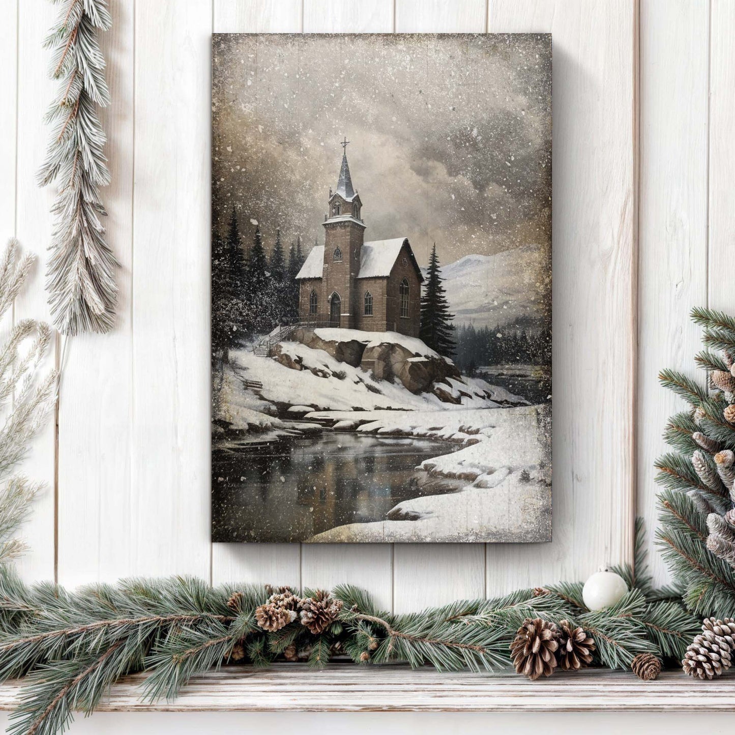 Vintage Church Christmas Wall Art II