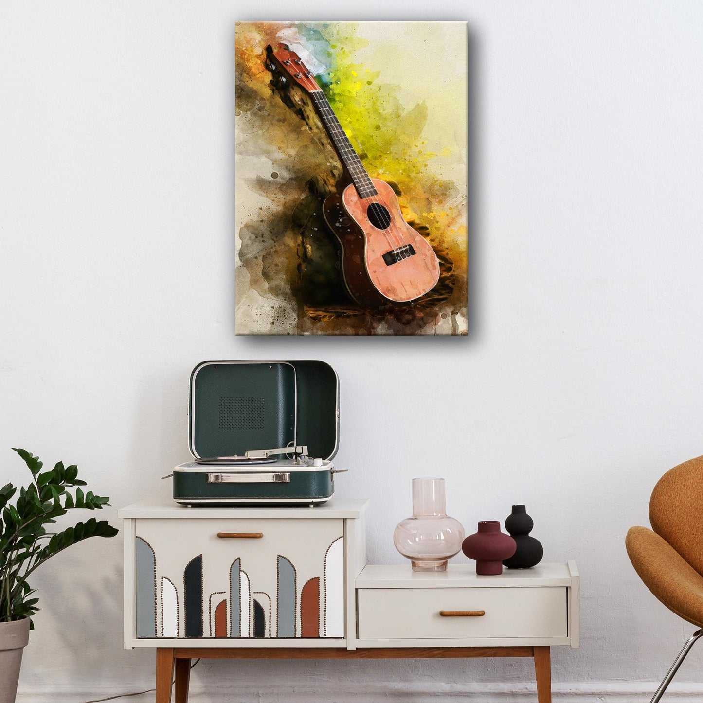 Ukulele Watercolor Canvas Wall Art Style 1 - Image by Tailored Canvases