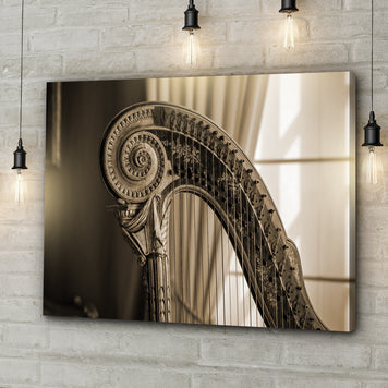 Harp Sepia Canvas Wall Art