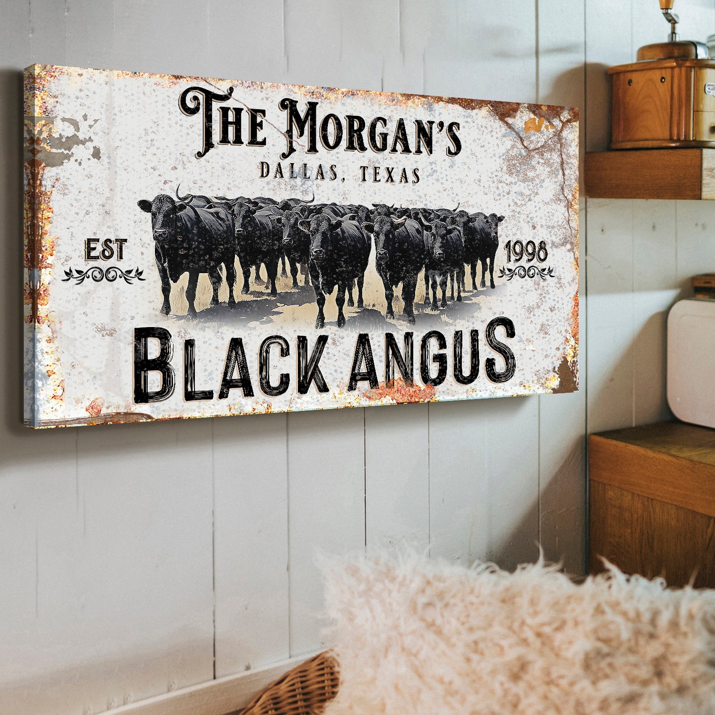 Personalized Black Angus Cattle Sign II - Image by Tailored Canvases