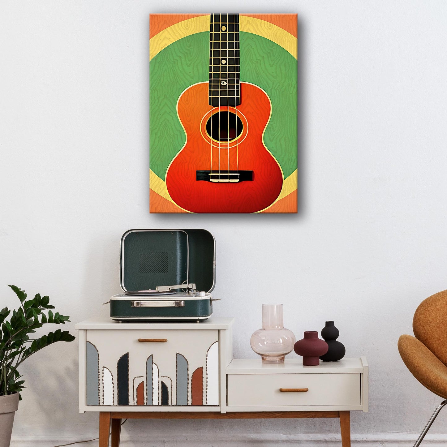 Ukulele Retro Canvas Wall Art Style 1 - Image by Tailored Canvases