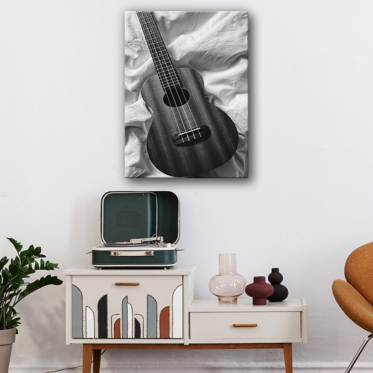 Ukulele Monochrome Canvas Wall Art Style 1 - Image by Tailored Canvases