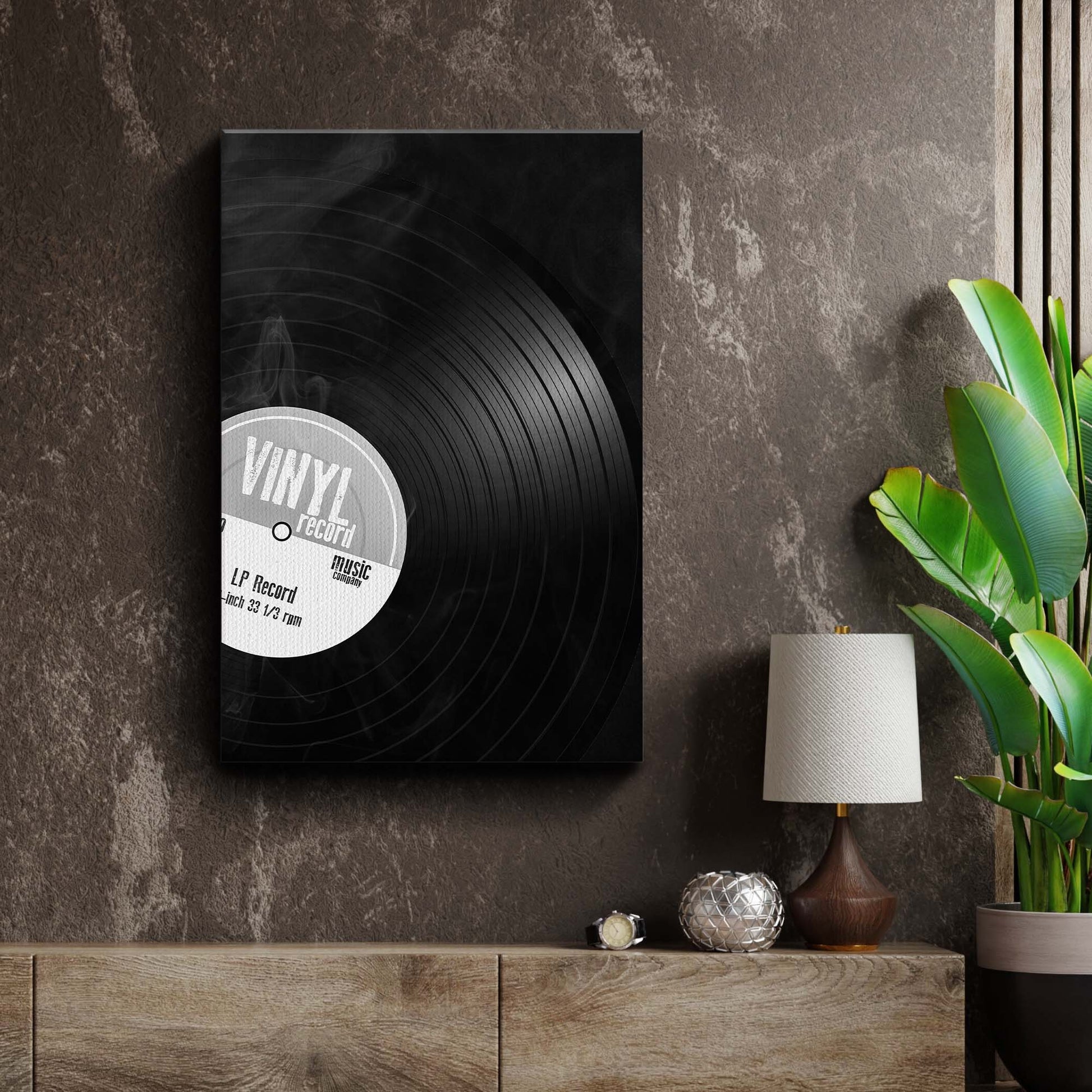 Music Equipment Vinyl Records Monochrome Canvas Wall Art Style 1 - Image by Tailored Canvases