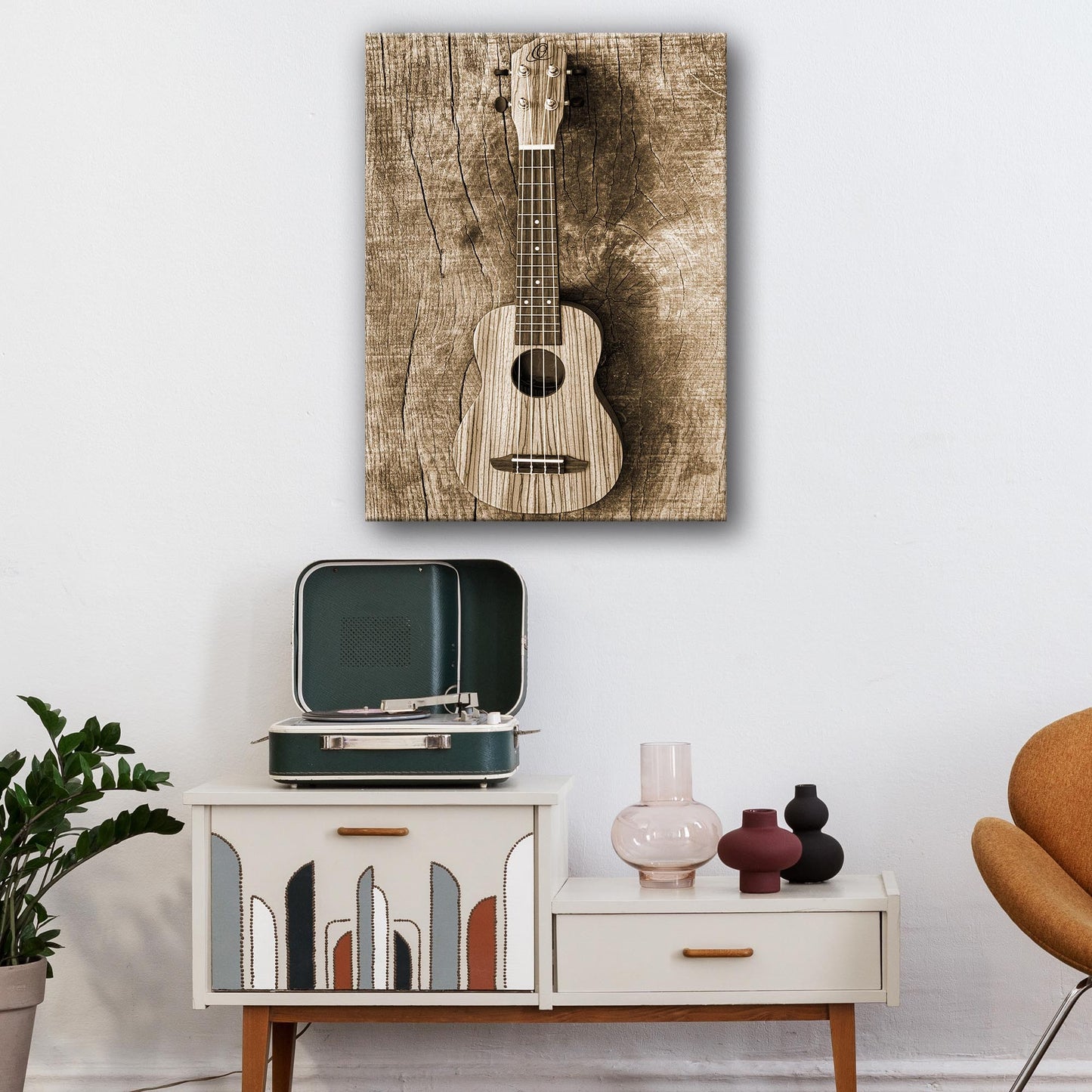 Ukulele Sepia Canvas Wall Art Style 1 - Image by Tailored Canvases