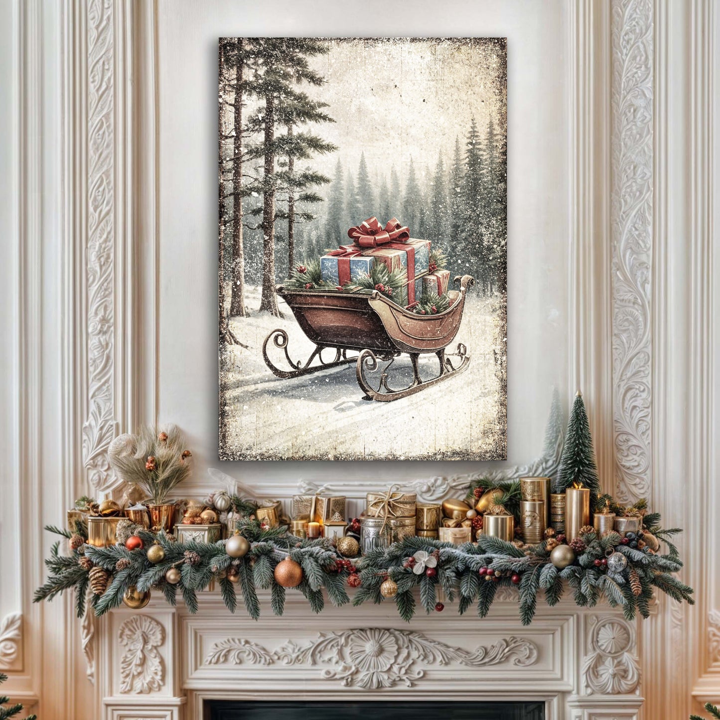 Vintage Christmas Sleigh Sled Wall Art III