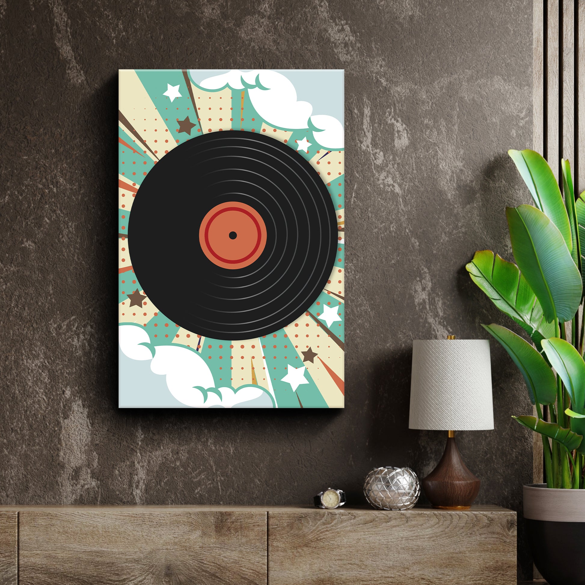 Music Equipment Vinyl Records Retro Canvas Wall Art Style 1 - Image by Tailored Canvases